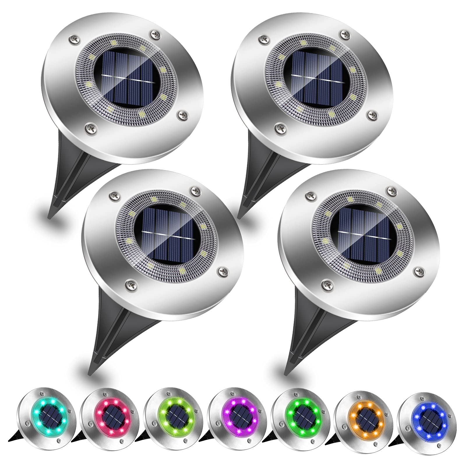 EXTRASTAR Solar Light for Outdoor Garden, Multicolor Solar Ground Lights with 8 LEDs Chips, (4 Pack), RGB Color Changing IP65 Waterproof Solar Powered Pathway Lights, Outdoor Landscape Lamp