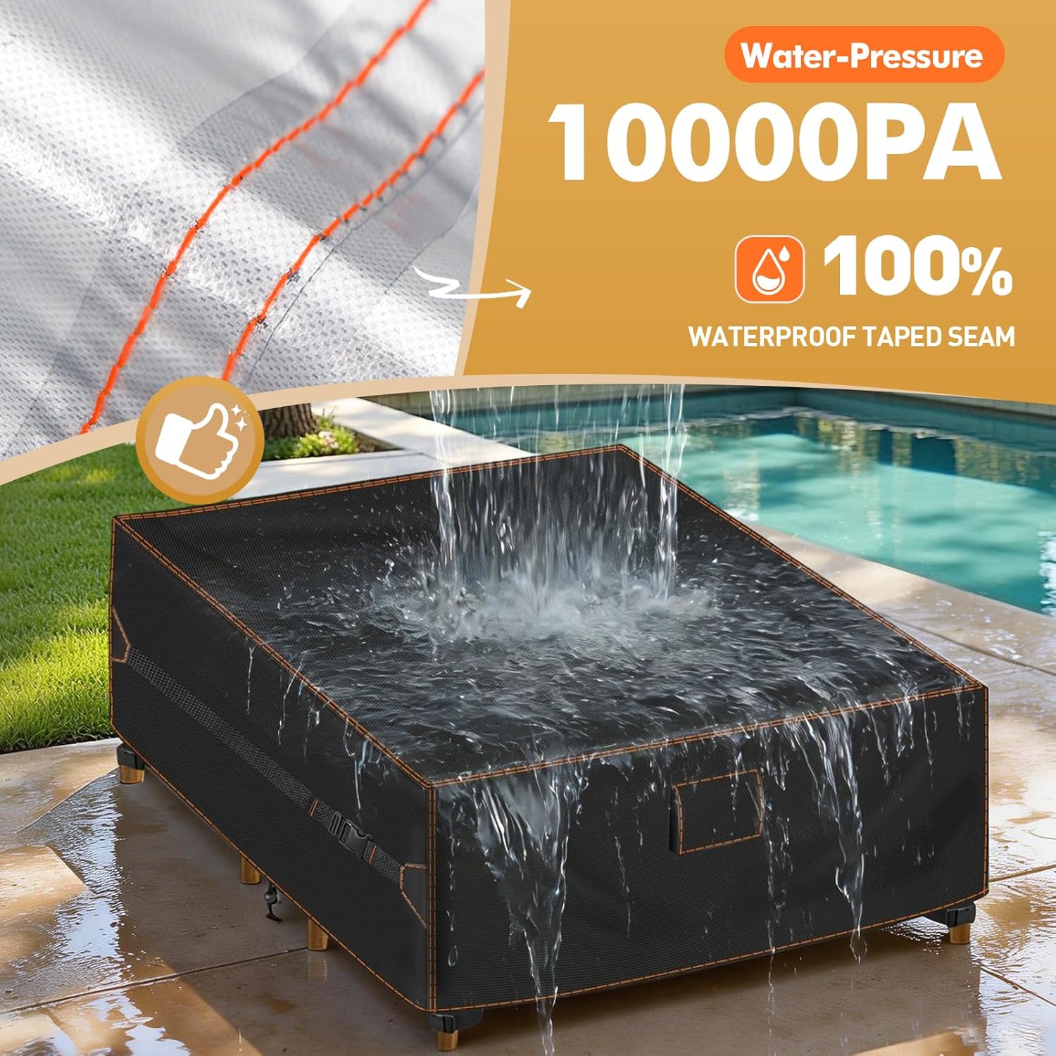 SUNICO Patio Furniture Set Cover 60" W x 60" D x 28" H, 420D Waterproof Outdoor Furniture Cover Fit Patio Furniture Outdoor Loveseat or 2 Chairs and Table Set, Triple Windproof and Anti-UV, Black