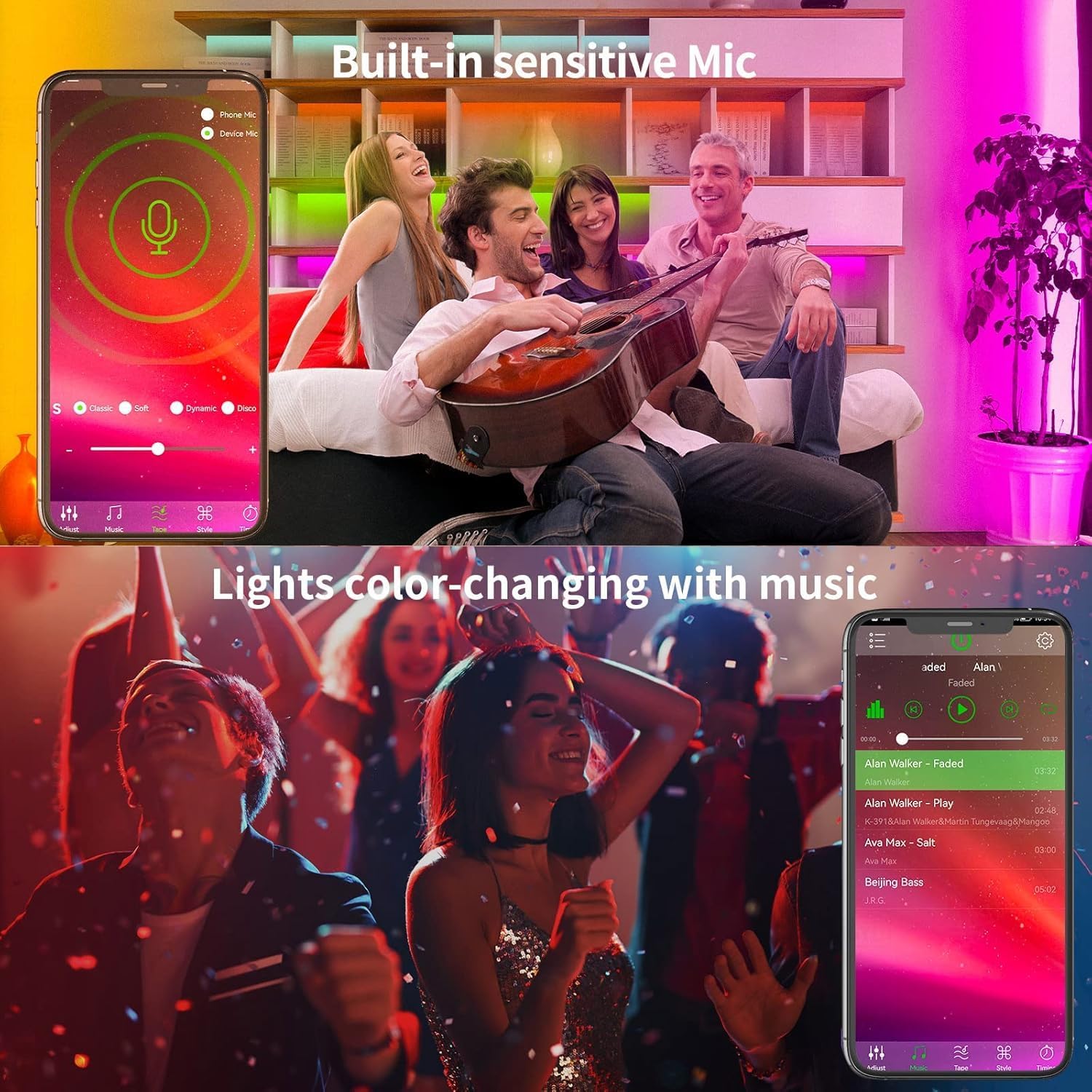 Ksipze led Lights Strip for Bedroom 100FT,Smart Music Sync RGB Color Changing with App and Remote Control, Power Supply Led Strip Lights Lumiere LED for Room Home Party Decoration - Image 3