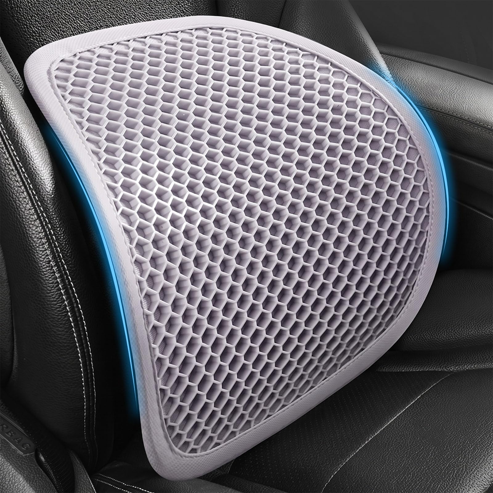 R-timer Car Lumbar Support Cushion for MG ZS 2021-2024, TPE Honeycomb Backrest Pad Auto Seat Posture Corrector Breathable Interior Accessories,White