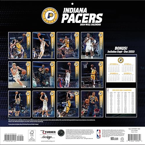 Miniatura 4 de Turner Sports Indiana Pacers 2024 - Calendario de pared de equipo de 12 x 12 pulgadas (24998011880)