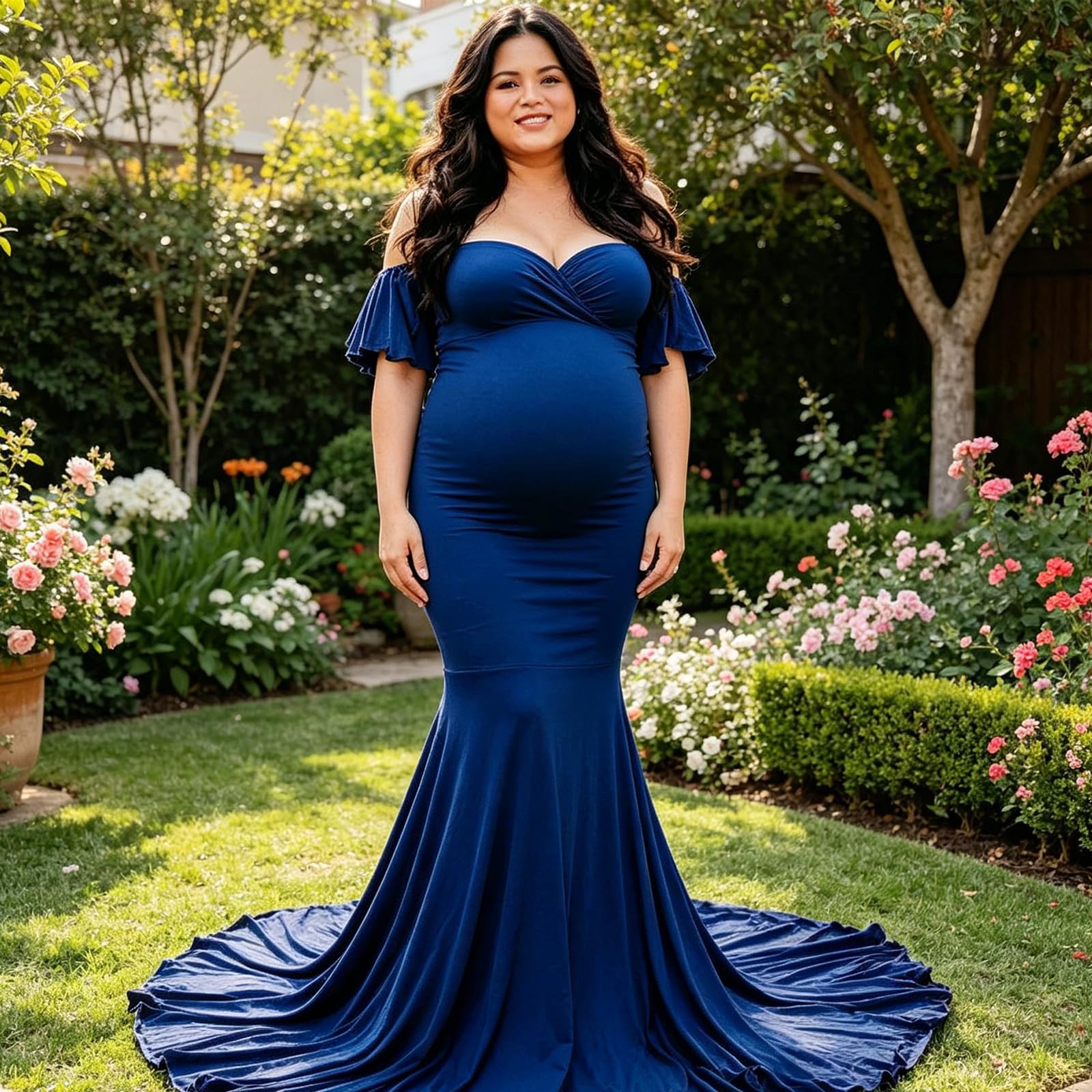 Vestido largo con cuello en V cruzado y manga con volantes para mujer, para eventos especiales y uso diario, cuello en V