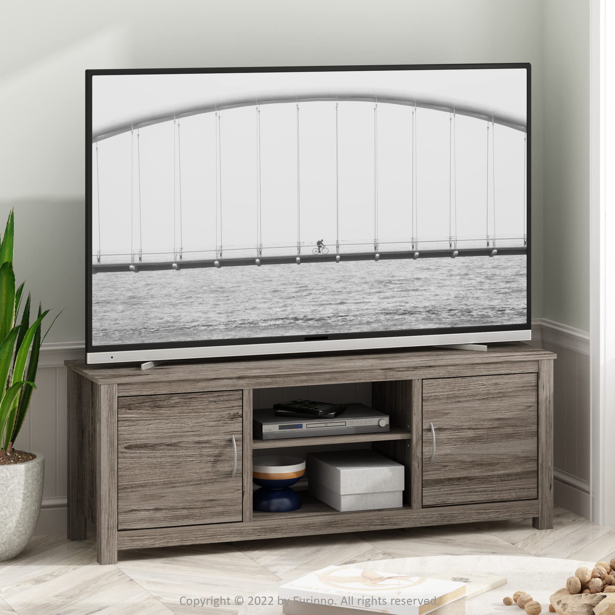 Furinno CLASSIC TV Stand, Modern Entertainment Center with Door Cabinets with Adjustable Open Shelf, TV Console for TV up to 65 Inch, for Living Room, Bedroom, Vintage Oak