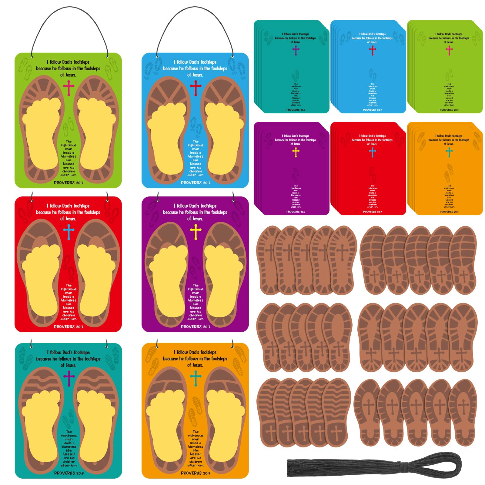 Chivertion 30 Sets Religious Father's Day Craft For Kids, DIY Father's Day Footprint Sign Craft Kit Jesus Dad Crafts Gift Proverbs Hanging Ornament for Fathers Day Party Favor Sunday School Activities