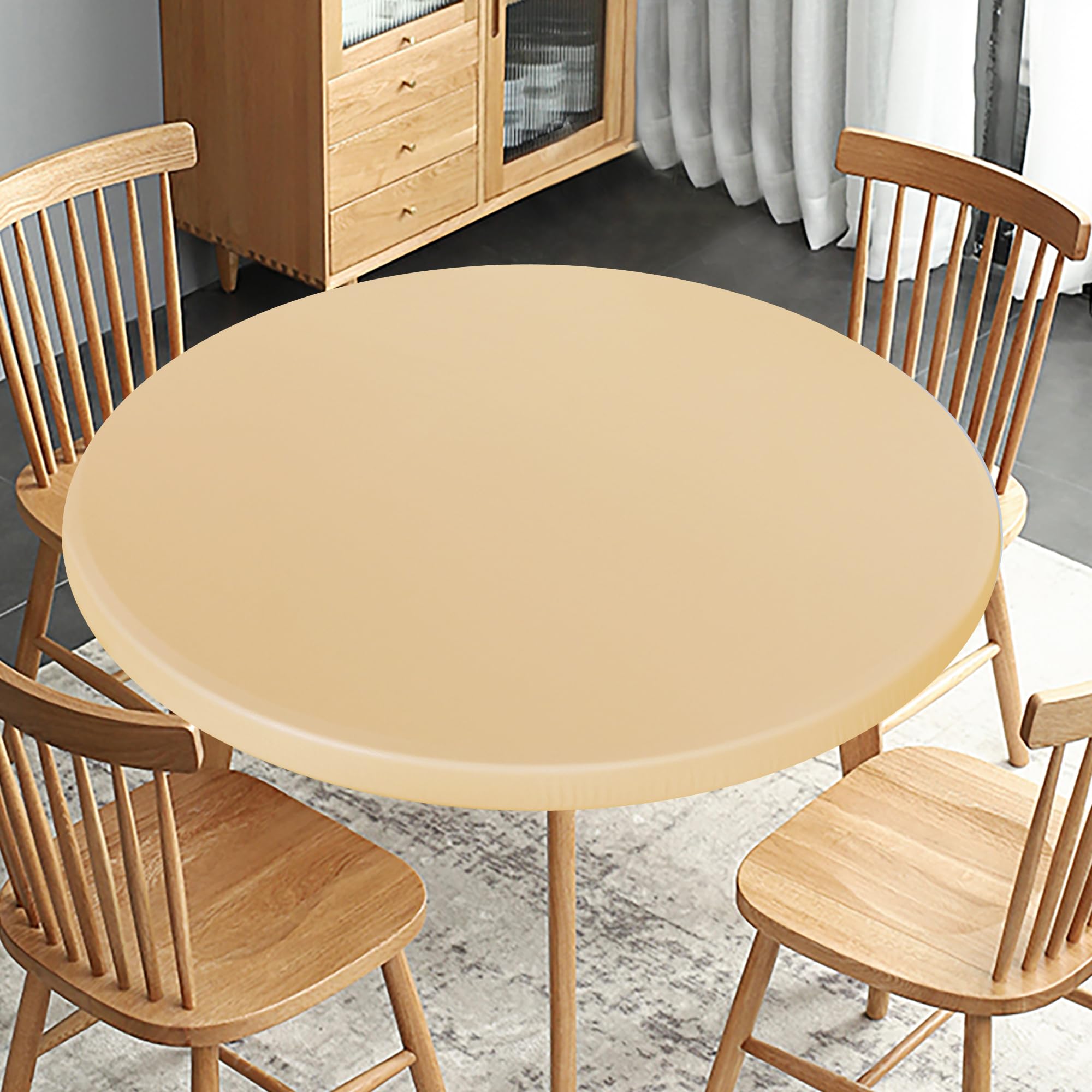 Obstal Fitted Round Table Cloth Reversible Waterproof Stain Resistant Elastic Stretch Tablecloth Wipe Clean Table Cover for Outdoor