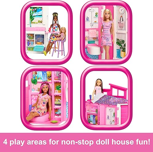 Miniatura 5 de Barbie Juego de casa de muñecas, casa escapada con 11 accesorios que incluyen 2 sillas, 4 áreas de juego y juego de 360 grados