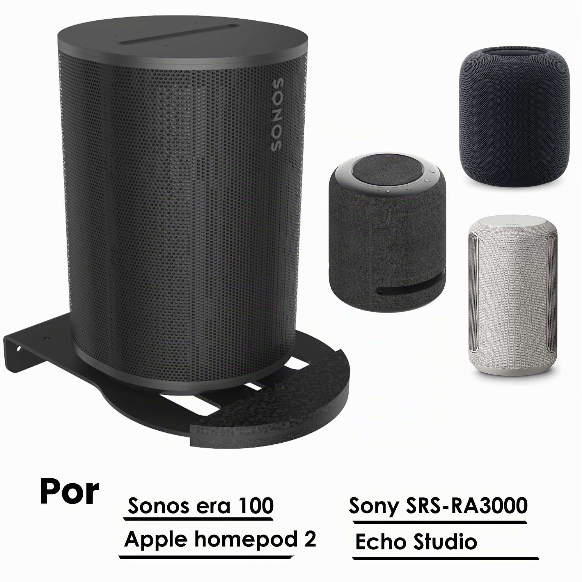 Soporte de altavoz de pared compatible con Echo Studio y altavoces de todos los tamaños adecuados como Sonos Era 100 y TREBLAB HD-360