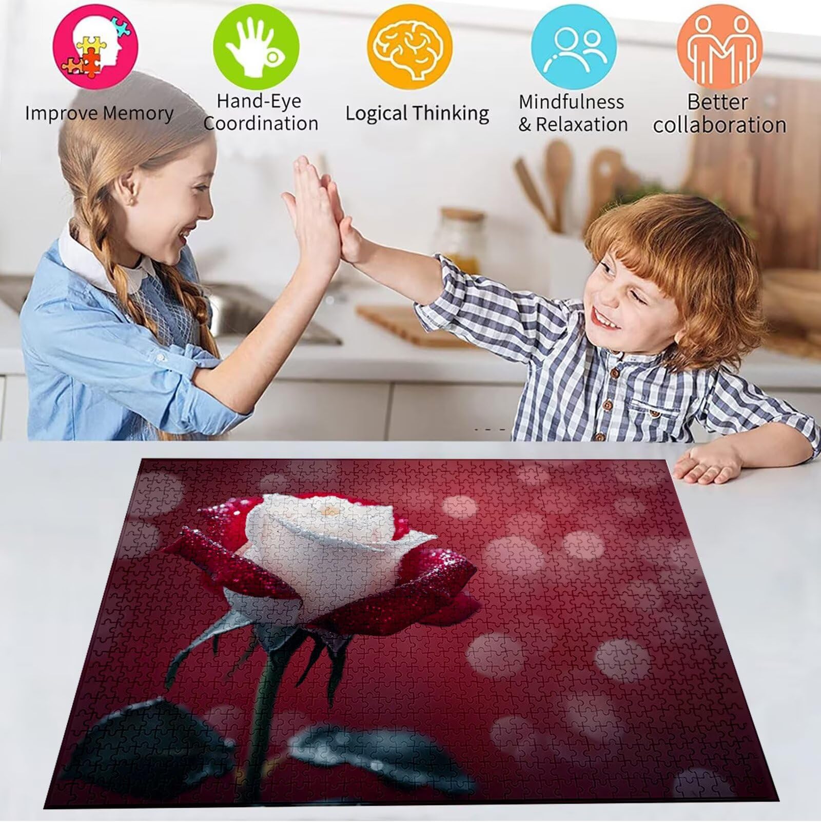 Puzzle 5000 Pezzi, 3 4 5 Anni Puzzle Rosa 6 7 8 Anni Giochi Educativi Sostenibili Con Motivi Per Adulti Da Gioco in Legno Di Alta Qualità Jigsaw Fiore per Gioco Familiare, 2026 Regalo Natale H-1997