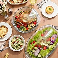 Vista 7 de Luvan 2.4L/2.5Qt Round Glass Casserole Dish with Lid, Clear Baking Dish with Handles for Baking, Cooking & Serving, High Borosilicate Lead-Free