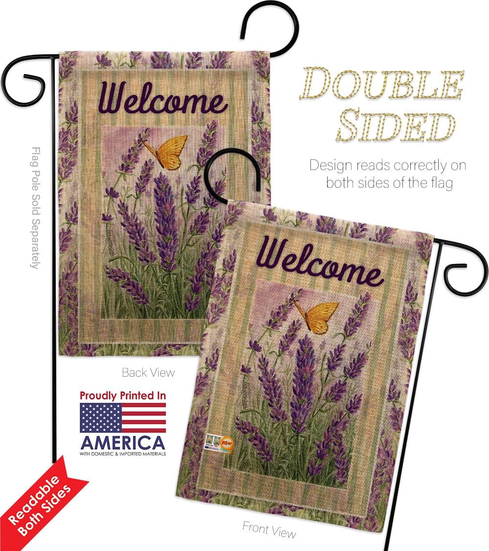 Lavender Burlap Garden Flag Floral Sunflower Tulip Rose Orchid Lilies Season Springtime Flower Wreath Small Decorative Gift Yard House Banner Double-Sided Made In USA 13 X 18.5