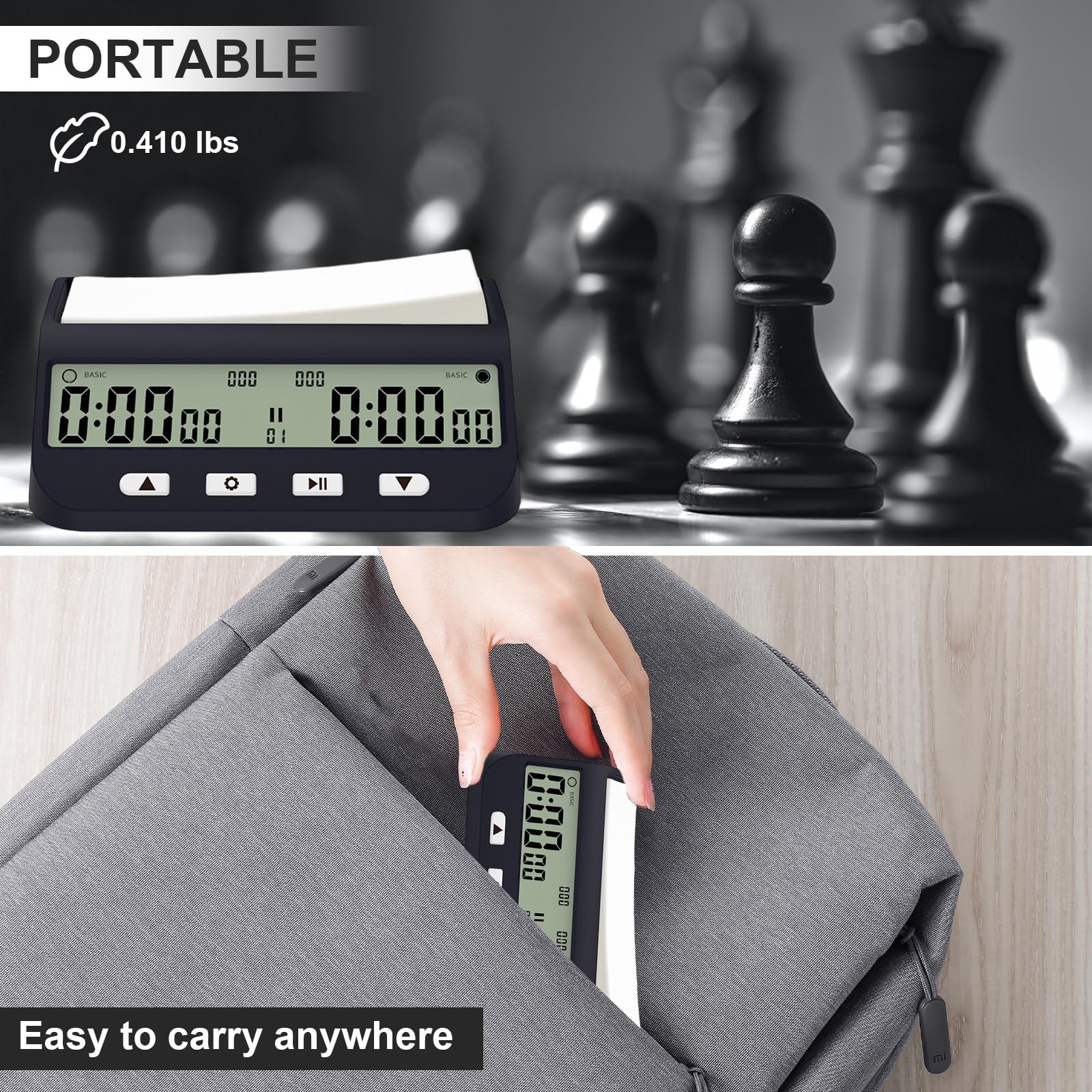 2 x Digitale Schach-Timer mit Basisbonusverzögerung und positiver Zeit; tragbare 3-in-1-Uhr mit Zeit- und Verzögerungsbonus, ideal für Chess I-Go aktualisierte Modelle