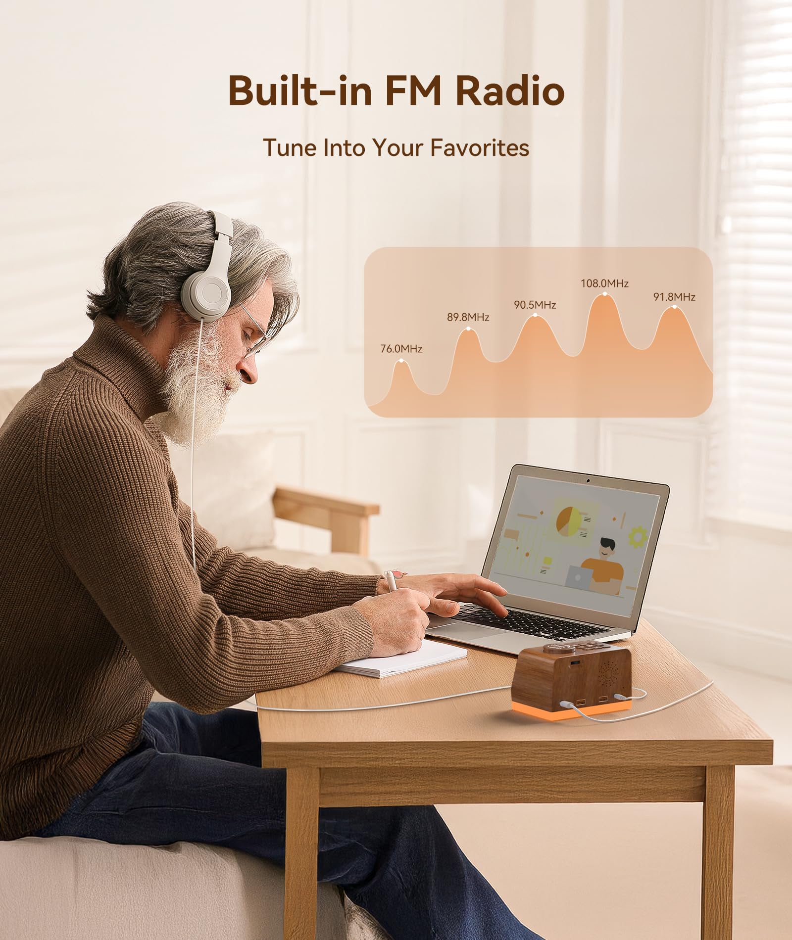 Mrs. Jones Wekkerradio Digitale FM-radio Niet Tikkend Dubbel Alarm Met Snooze Opladen Via Usb Nachtlampje Dimmerbediening Slaap Naar Radiotimer Extra Ingang Back Upbatterij