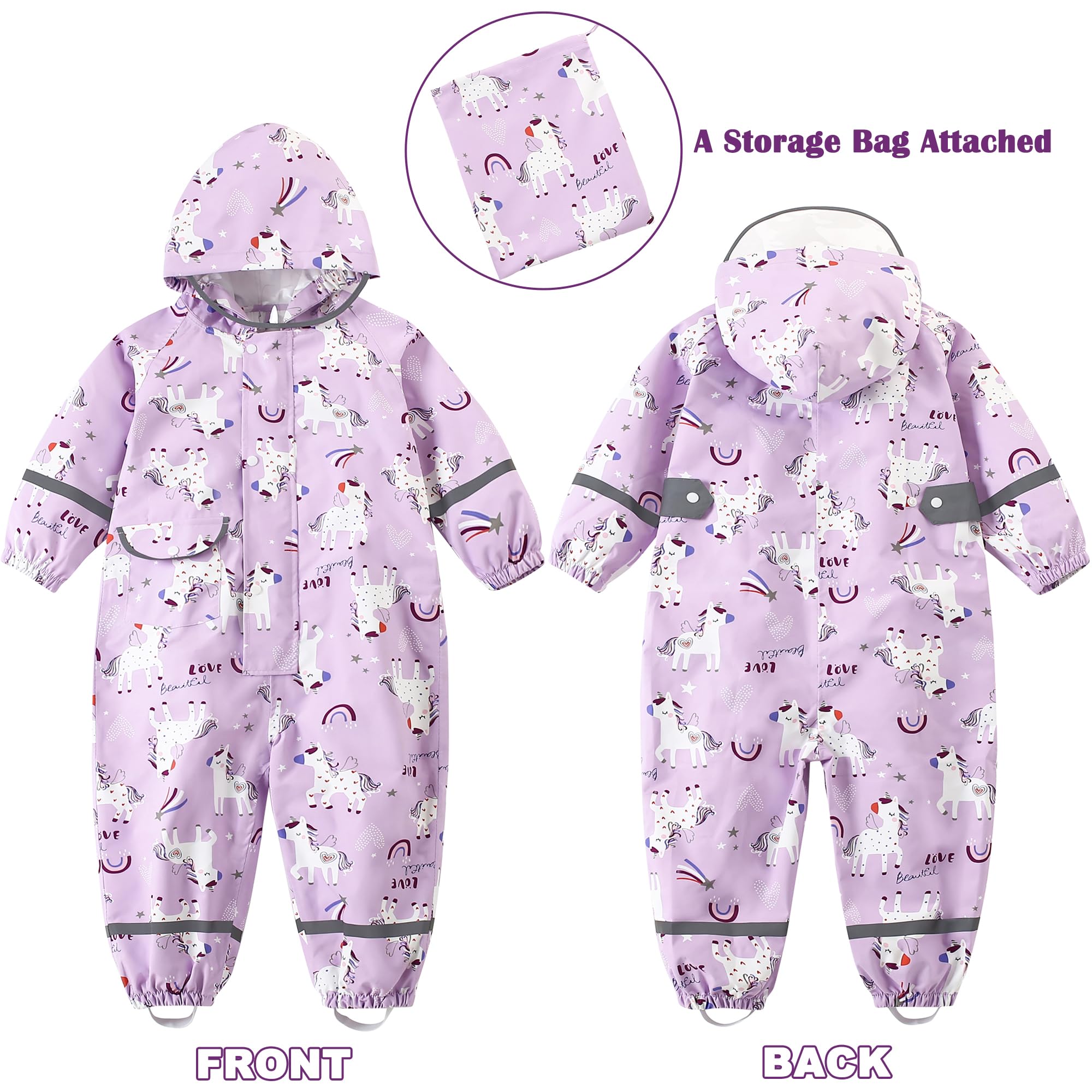 Fewlby Chubasquero Niñas Traje Impermeable, Chaqueta de Lluvia Poncho con Capucha Niños Traje de Lluvia Abrigos Impermeables Reutilizable Mono Impermeable 1-10 Años