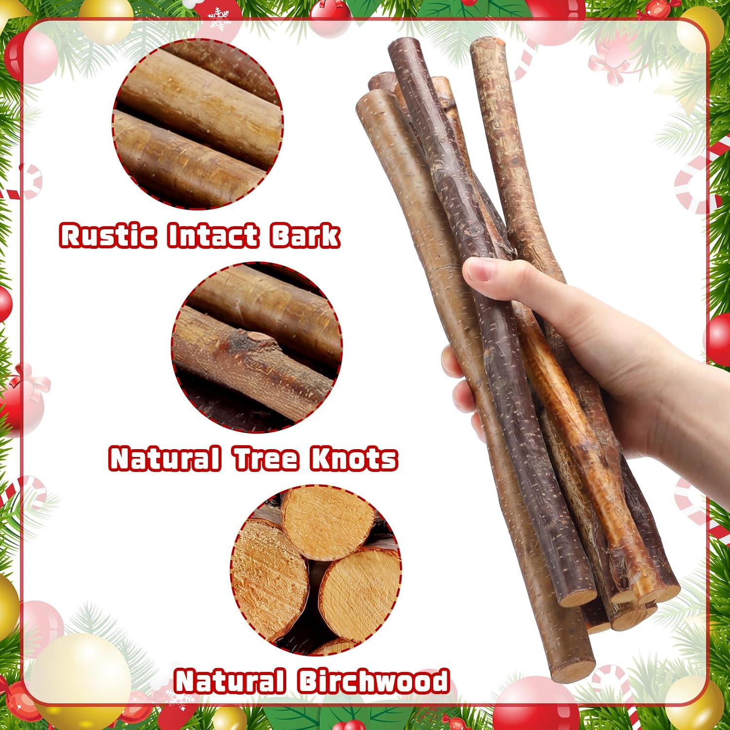 Yousoontic 12 Pcs Small Birch Pole Assortment 12" Long Natural Wood Sticks Twigs for Crafts Branches for Home Decoration Holiday DIY Supply for Creative Projects