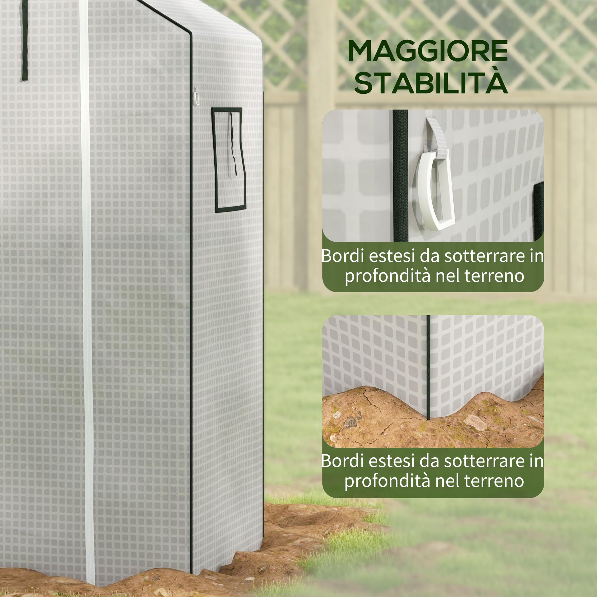 Outsunny Copertura per Serra in PE 1.4x0.73 m, Telo di Ricambio per Serra con Finestre, Porta Avvolgibile a Cerniera e Bordi Interrati, Protezione UV, per Agricoltura, Piante, Orti e Giardino, Bianco