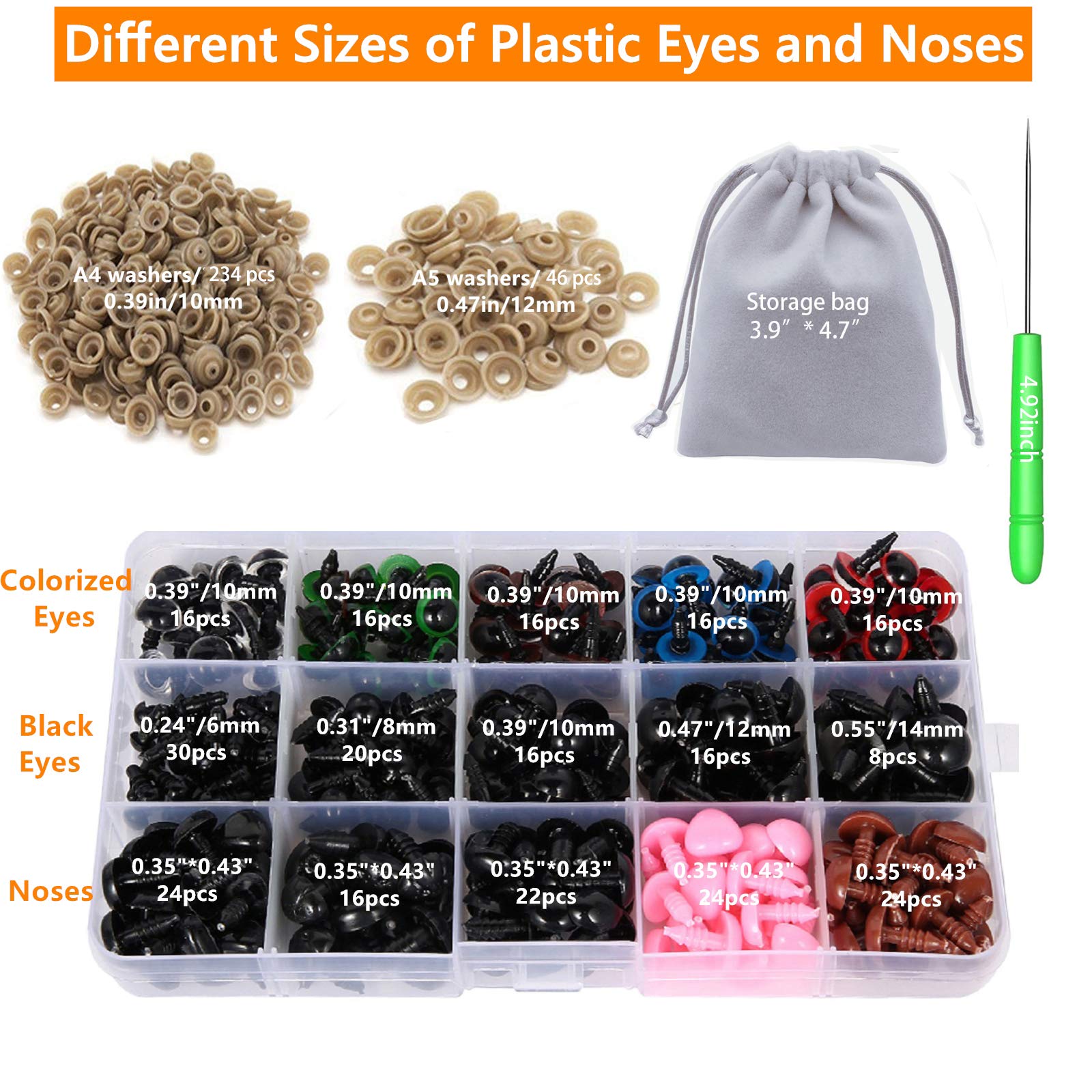 Plastic Safety Eyes and Noses, 560PCS Crochet Eyes with Washers, Teddy