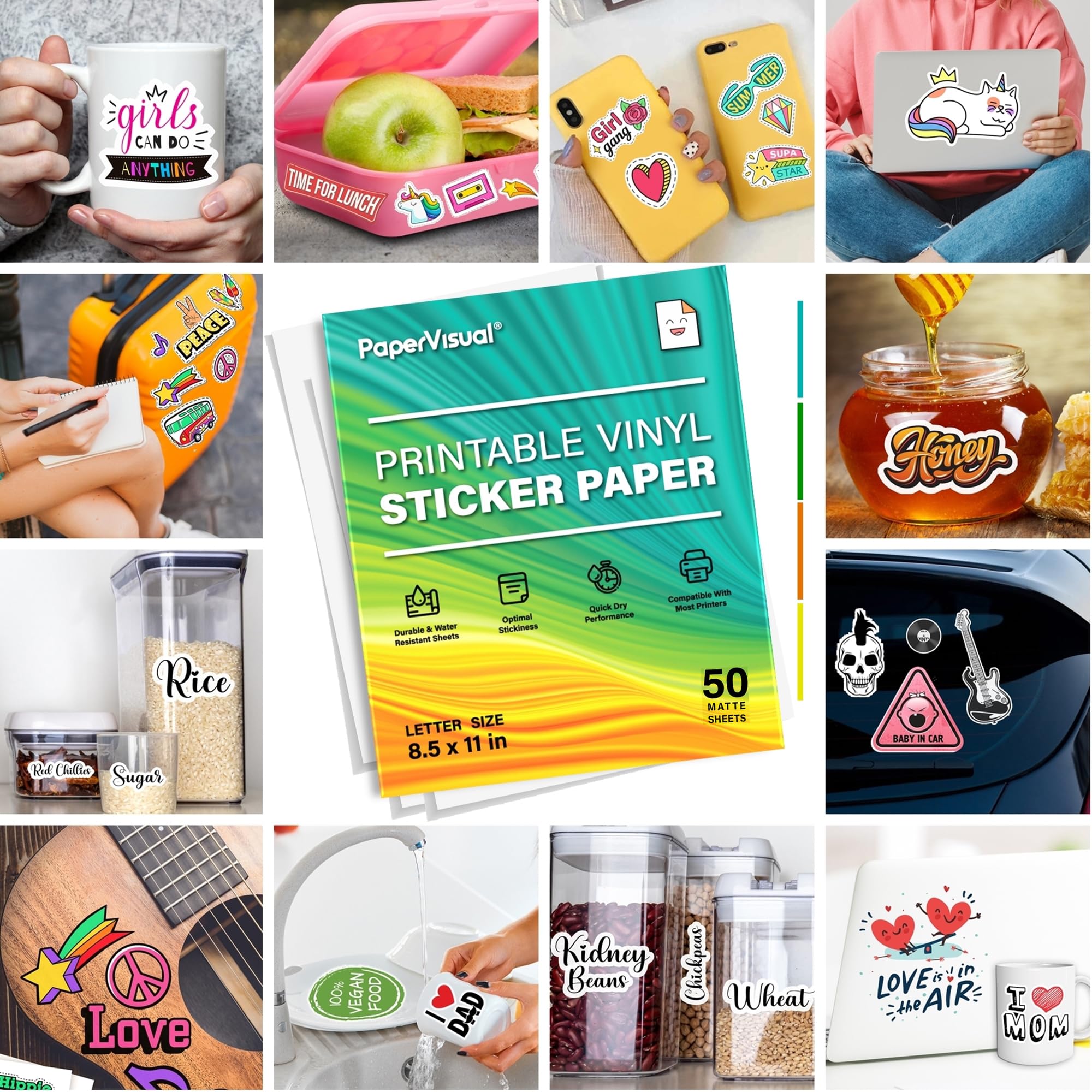 50 papieru do drukowania do drukarki atramentowej, matowy biały wodoodporny papier do drukarki - 20 x 28 cm, gruby, odporny na rozmazywanie, odporny na rozdarcie - kompatybilny z drukarką
