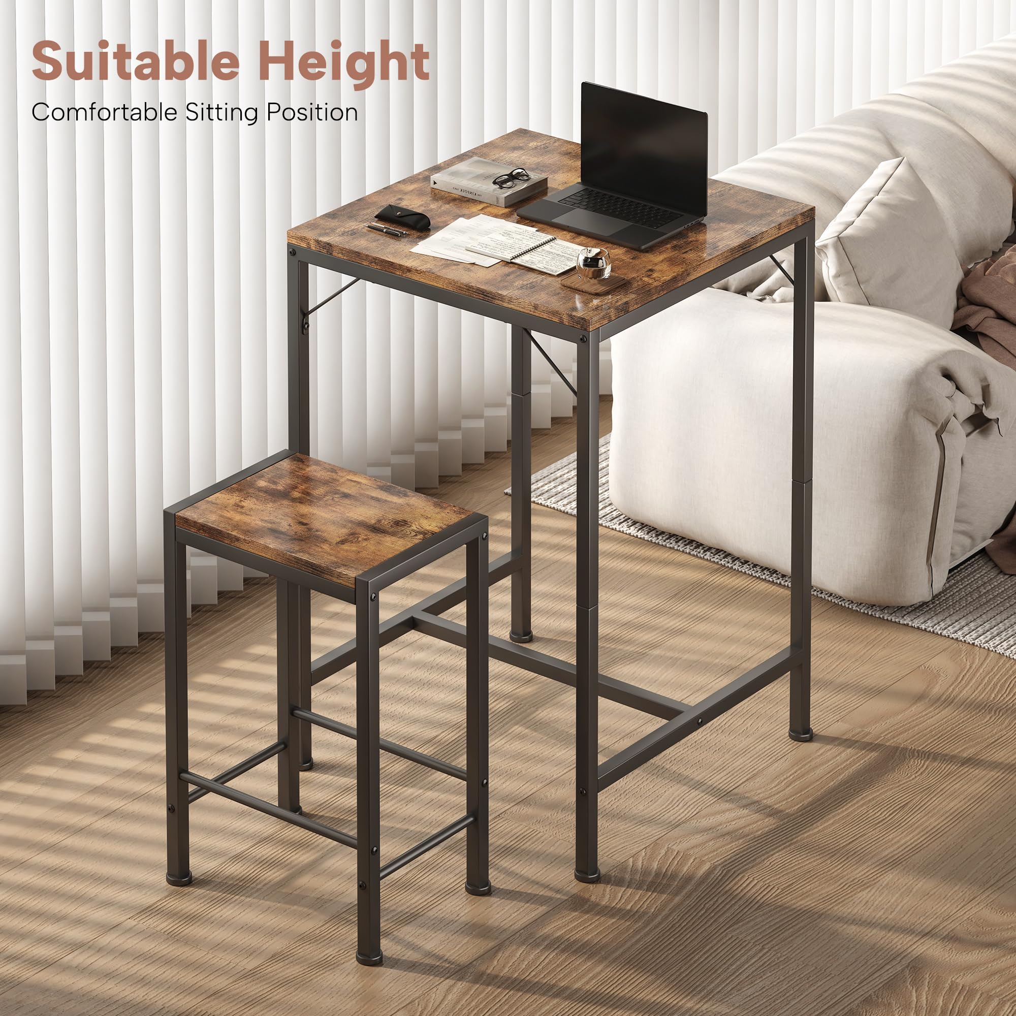 Juego de mesa y sillas de bar, mesa de bar cuadrada con 2 taburetes, juego de comedor que ahorra espacio para 2, perfecto para cocina, rincón de desayuno, sala de estar y espacios pequeños 4
