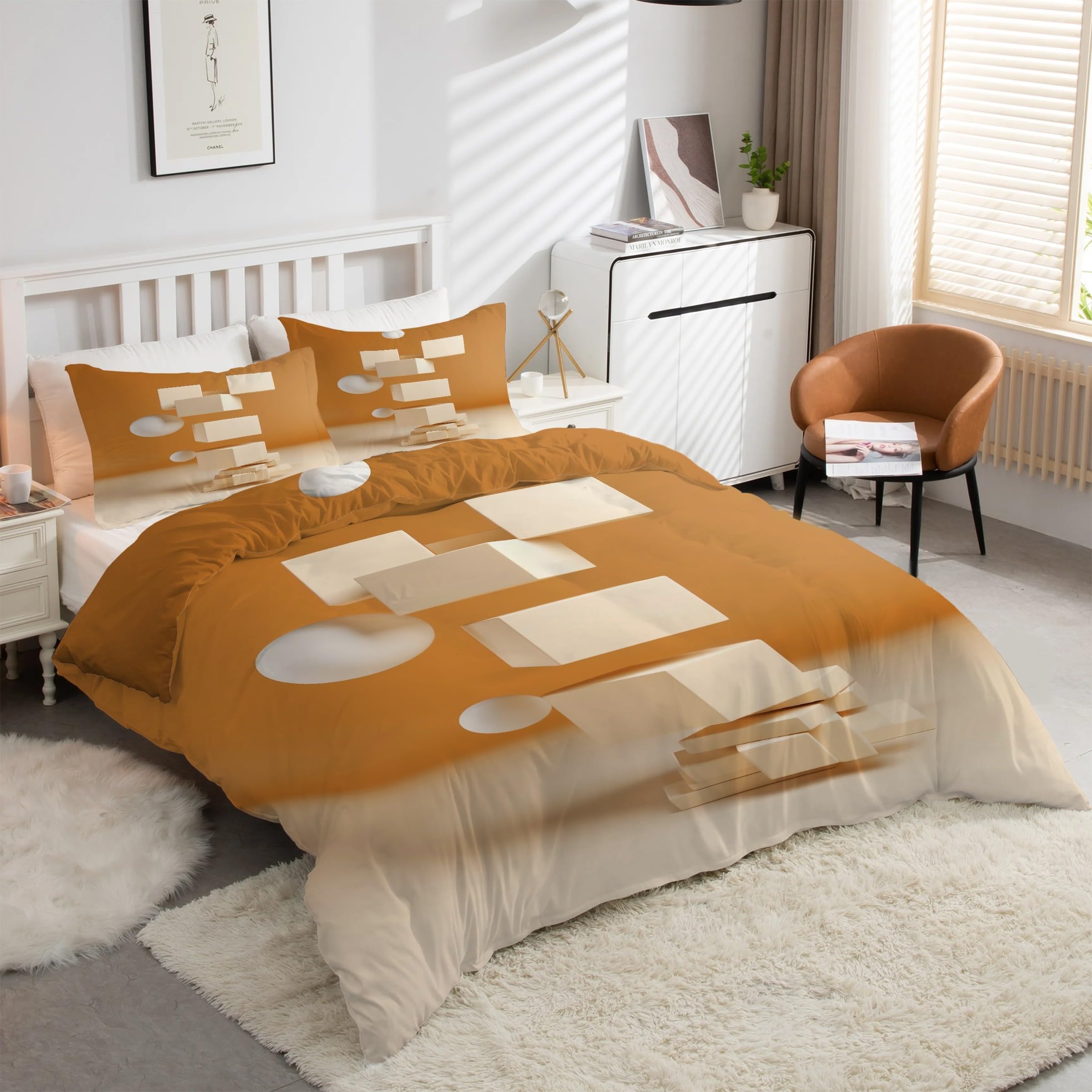 Housse de couette 160x200 stéréoscopique blanche parure de lit 3 pièces microfibre