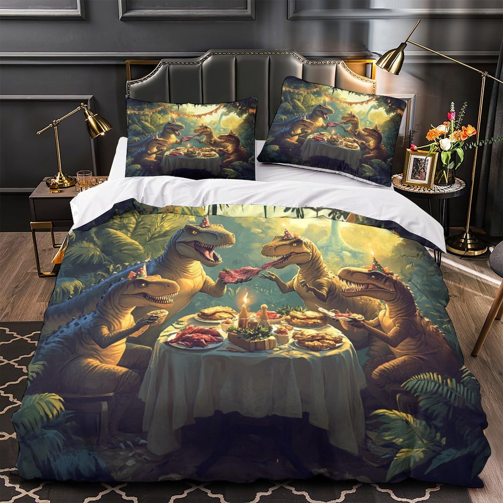 Housse de couette dinosaure 3D anti-plis en microfibre douce parure lit super king 260x220