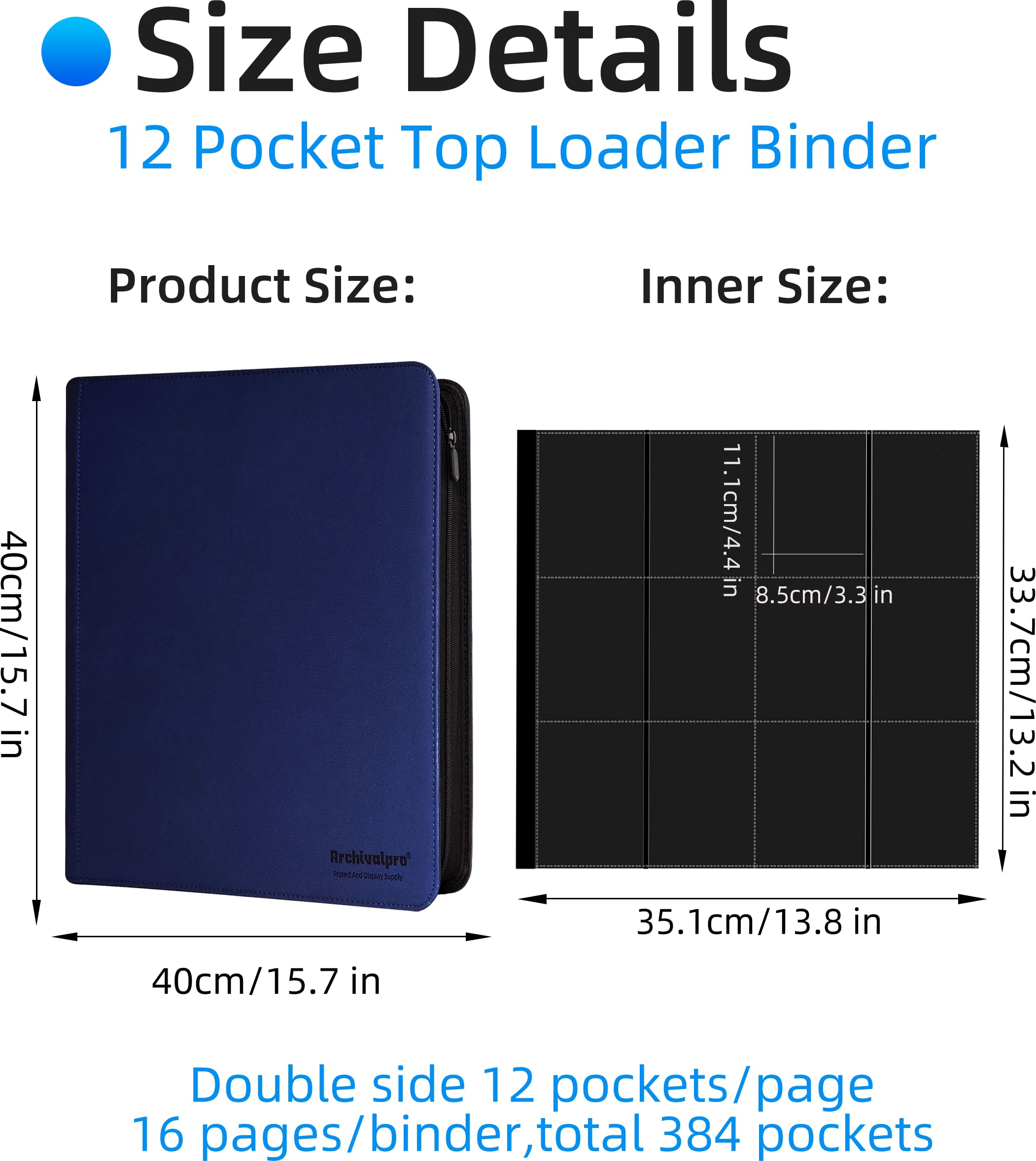 Archivalpro Toploader Binder 12 Pocket, Top Loader Card Storage Album Holds 384 Toploaders - Image 2