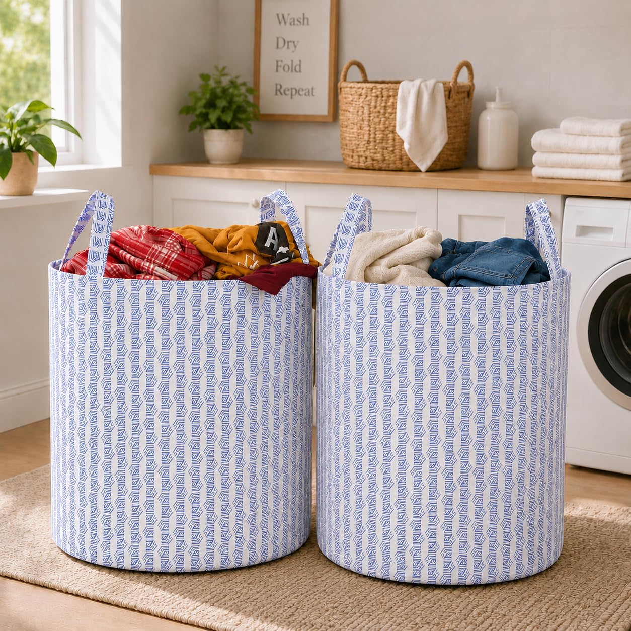 Homestrap Set of 2 Printed Round Foldable 45 Ltrs Laundry Bag with Handle (White)(Polypropylene)-image-47