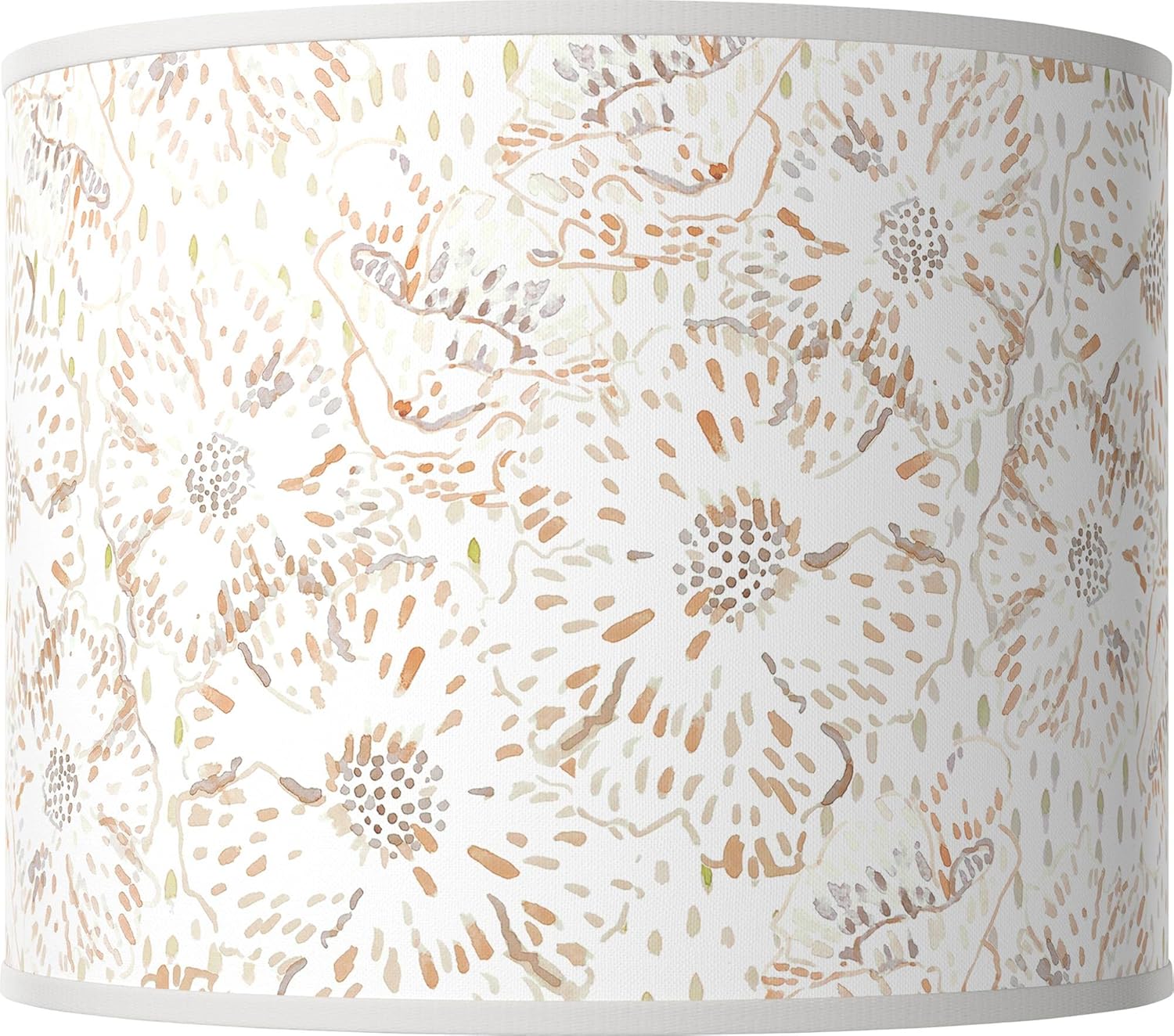 14" Top x 14" Bottom x 11" High Hand Crafted Print Lamp Shade (Pre-Assembled) Replacement Large White Drum Round Farmhouse Modern Windflowers Pattern Spider Harp Finial - Giclee Glow