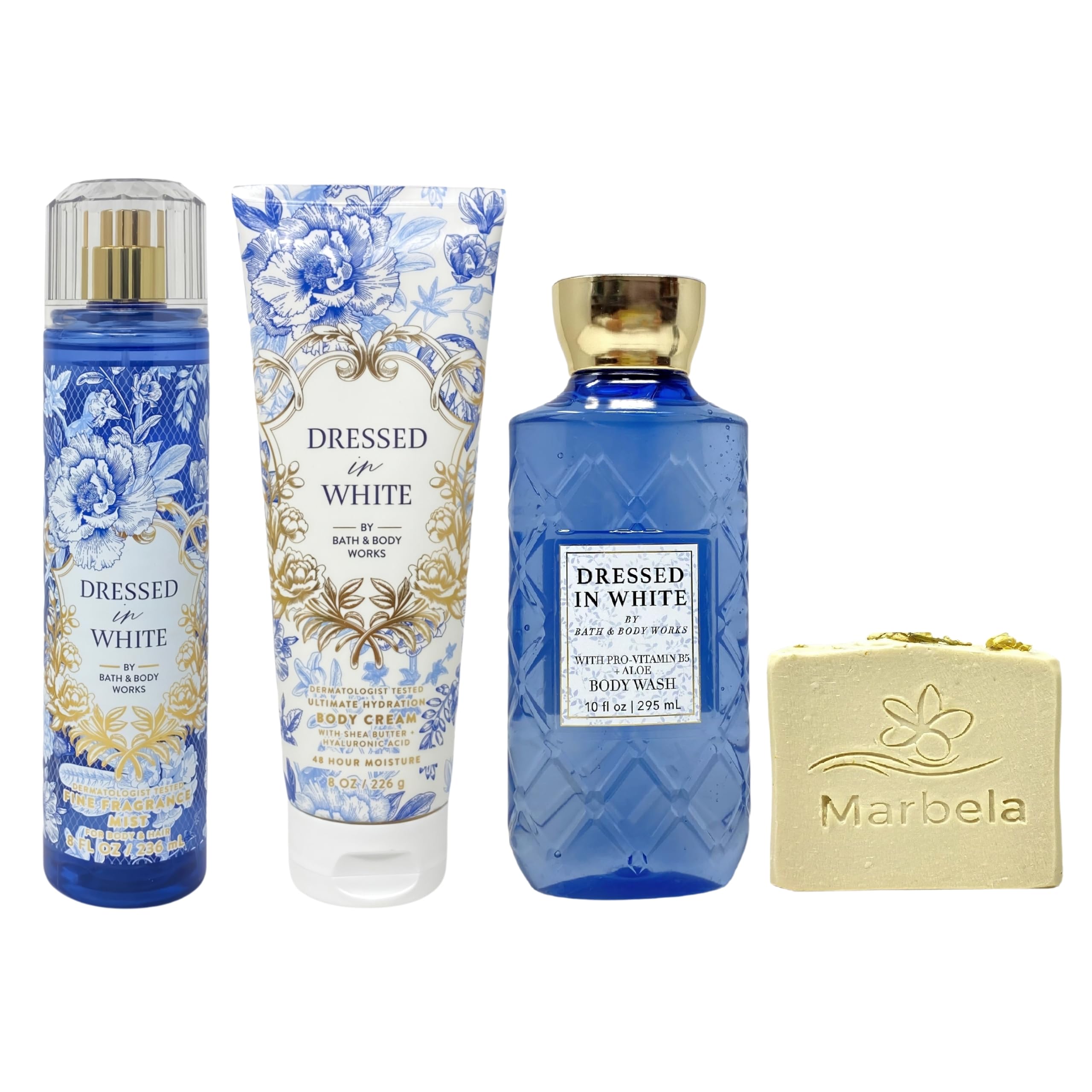 Bath & Body Works Dressed In White 3 Piece Gift Set - Body Cream - Fine Fragrance Mist and Body Wash with a Wild Jasmine Bar Soap
