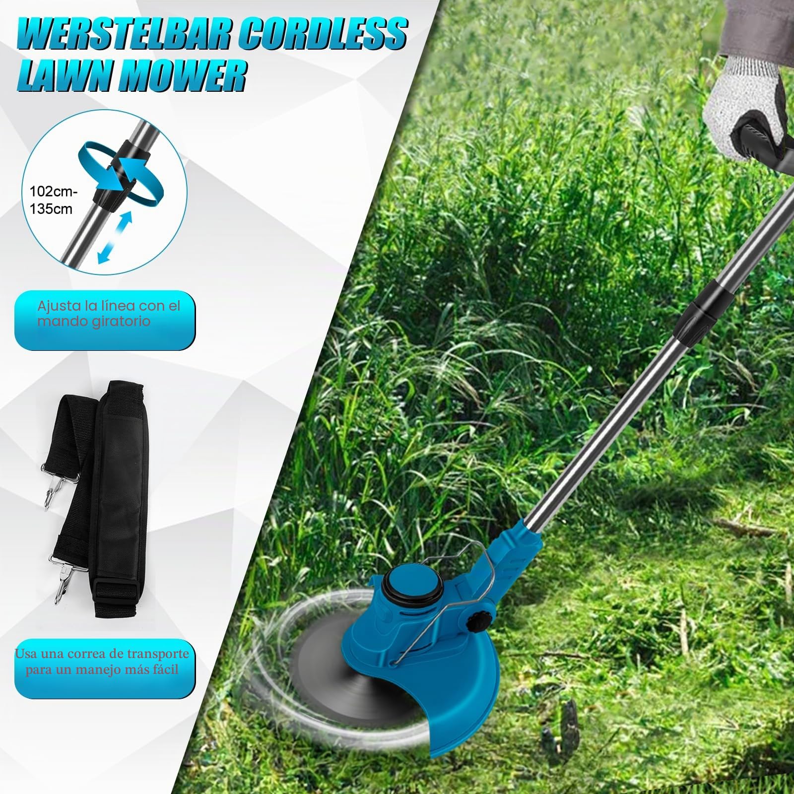 Desbrozadora con batería compatible con batería Makita de 18 V, 4 en 1 sin escobillas, 20 cm de ancho de corte, mango ajustable de 99 – 135 cm, varilla telescópica para jardín césped Dornbusch