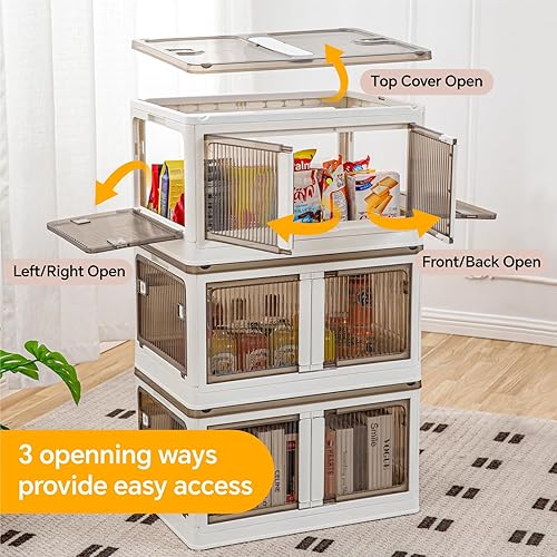 Miniatura 4 de Homeforce Contenedores de almacenamiento de plástico plegables de 69 galones, contenedores de almacenamiento apilables con tapas y ruedas,