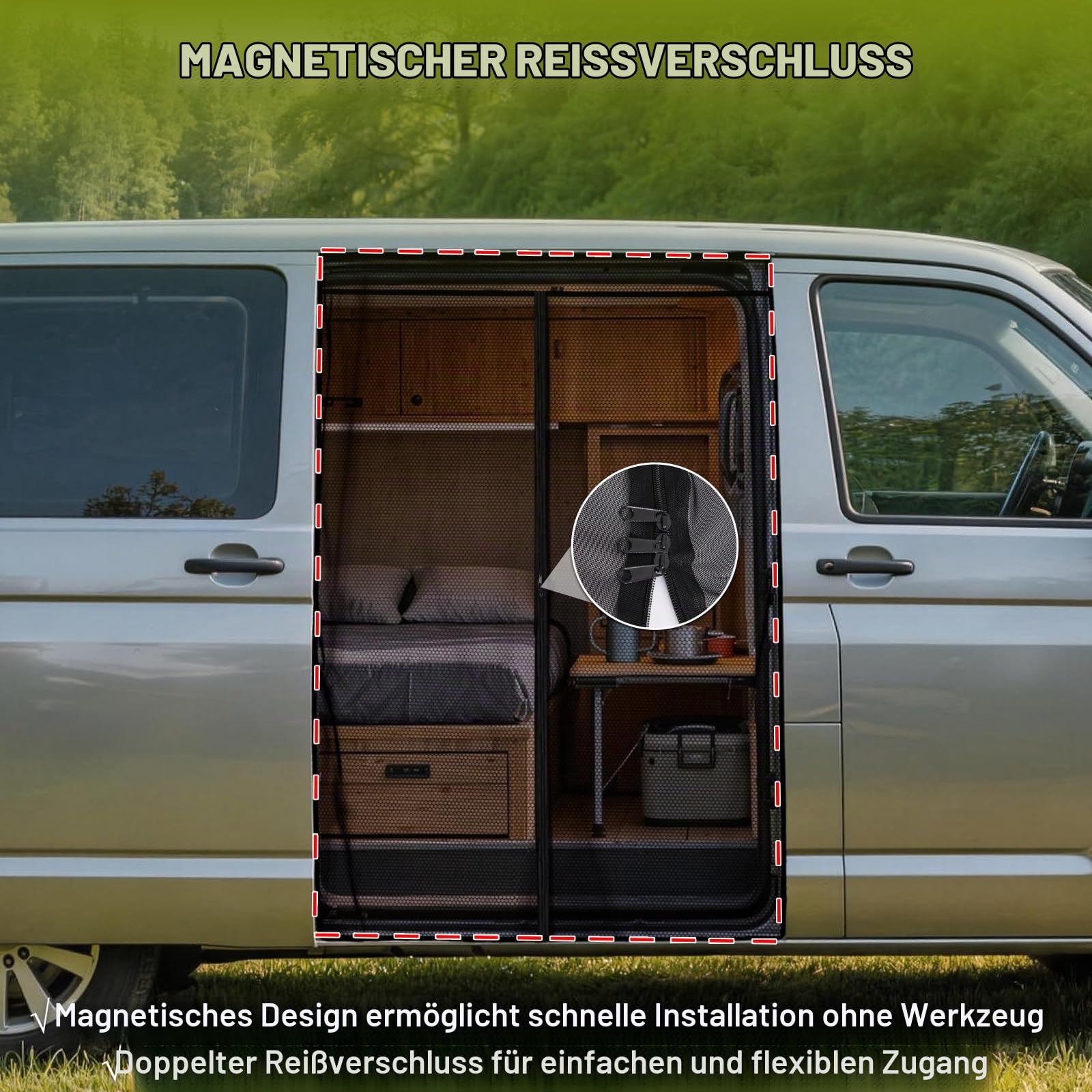 Moskitonetz Magnetisch für VW T5 T6 Schiebetür, Fliegengitter, ZATOOTO