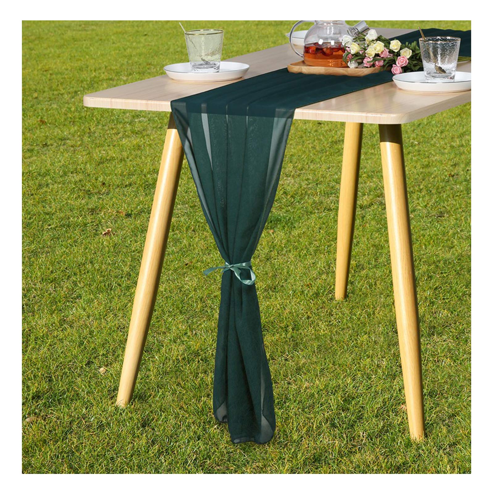 B-HOT Chiffon Table Runner Sheer Weddings Bridal Baby Shower Outdoor Party Decor Table Cloth Dark Green, 70 X 300 cm - Image 4