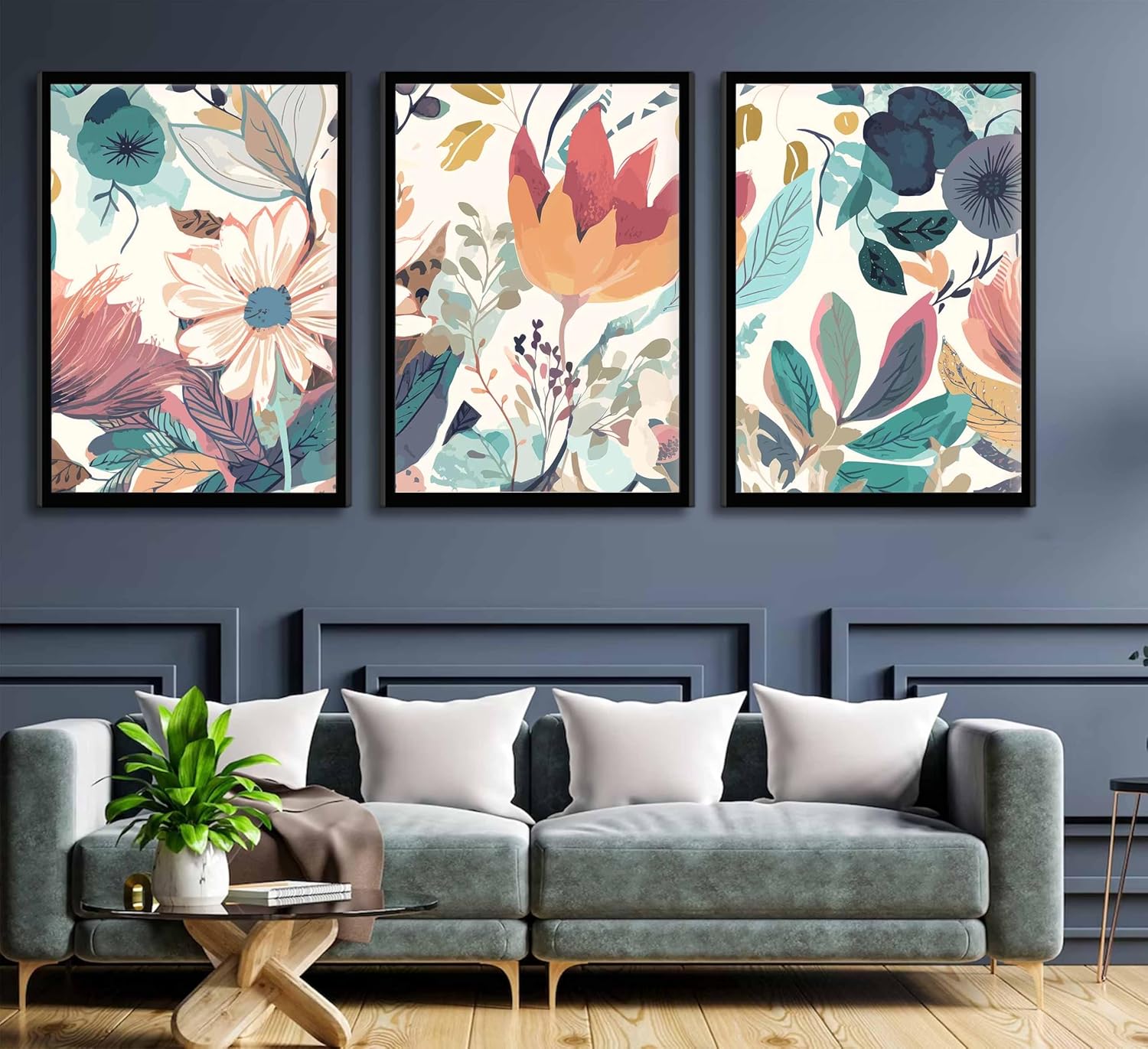 3 Pcs Boho Wild Flowers Canvas Wall Art Neutral Watercolor Boho Abstract Floral Botanical Painting Picture Wall Decor Poster Print Artwork for Living Room Bedroom Home Decoration Unframed