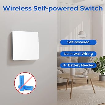 Wireless Light Switch Kit - RF Remote Control Switch No Batteries No Wiring Needed, Kinetic Energy IP55 Weatherproof Easy Install for Garden, Garage, Home