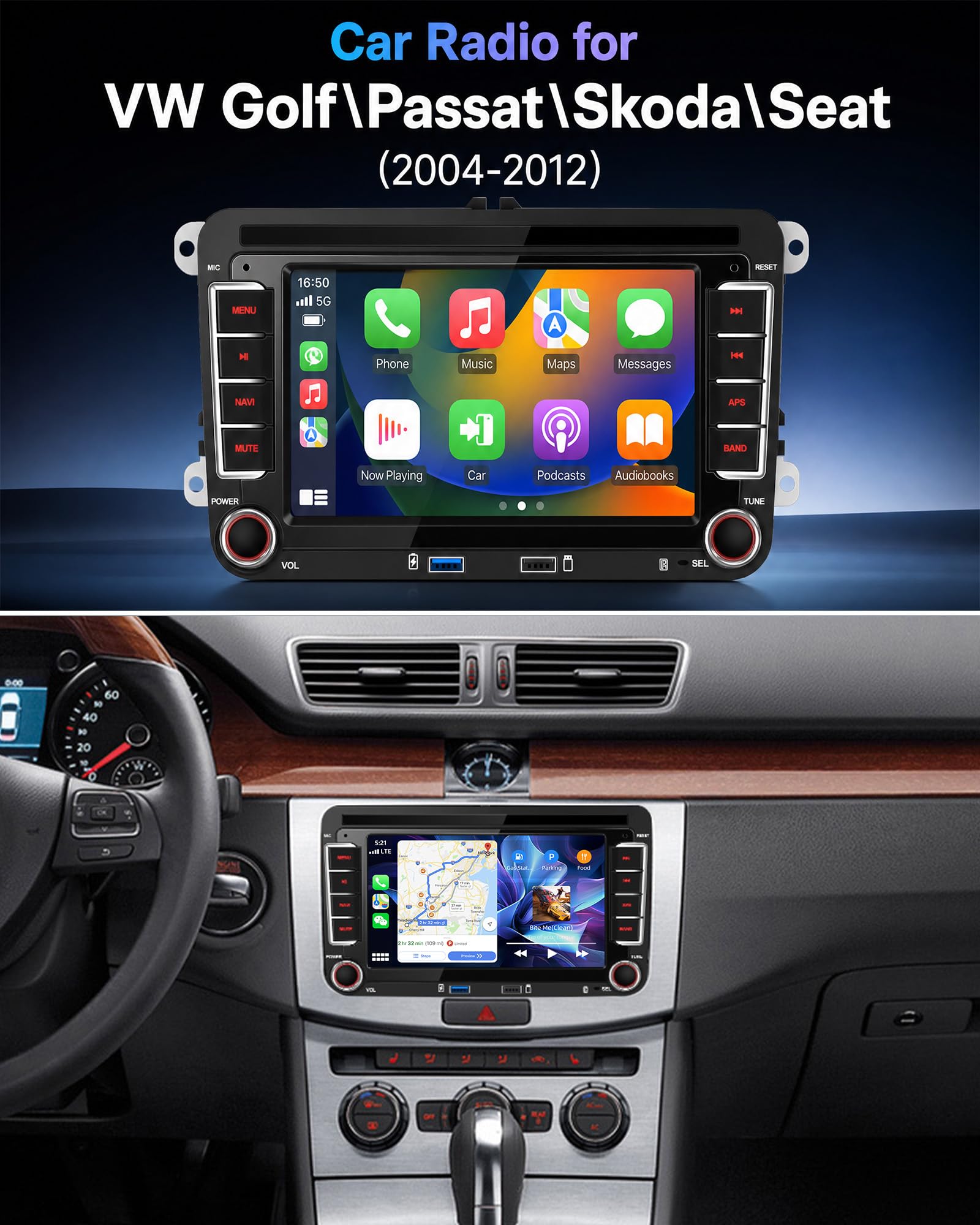 CAMECHO VW Carplay Autoradio pour VW Passat B6/B7 2005-2014 Golf 5 Golf 6
