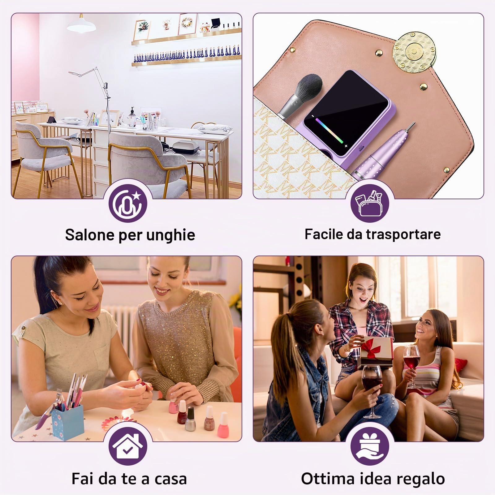 Fresa Per Unghie Professionale,Fresa Per Unghie 45000 Giri/Min,Trapano Elettrico Per Unghie Con 11 Punte Display Led,Lime Per Unghie Portatili Unghie Acriliche E Gel,Manicure E Pedicure (Viola)