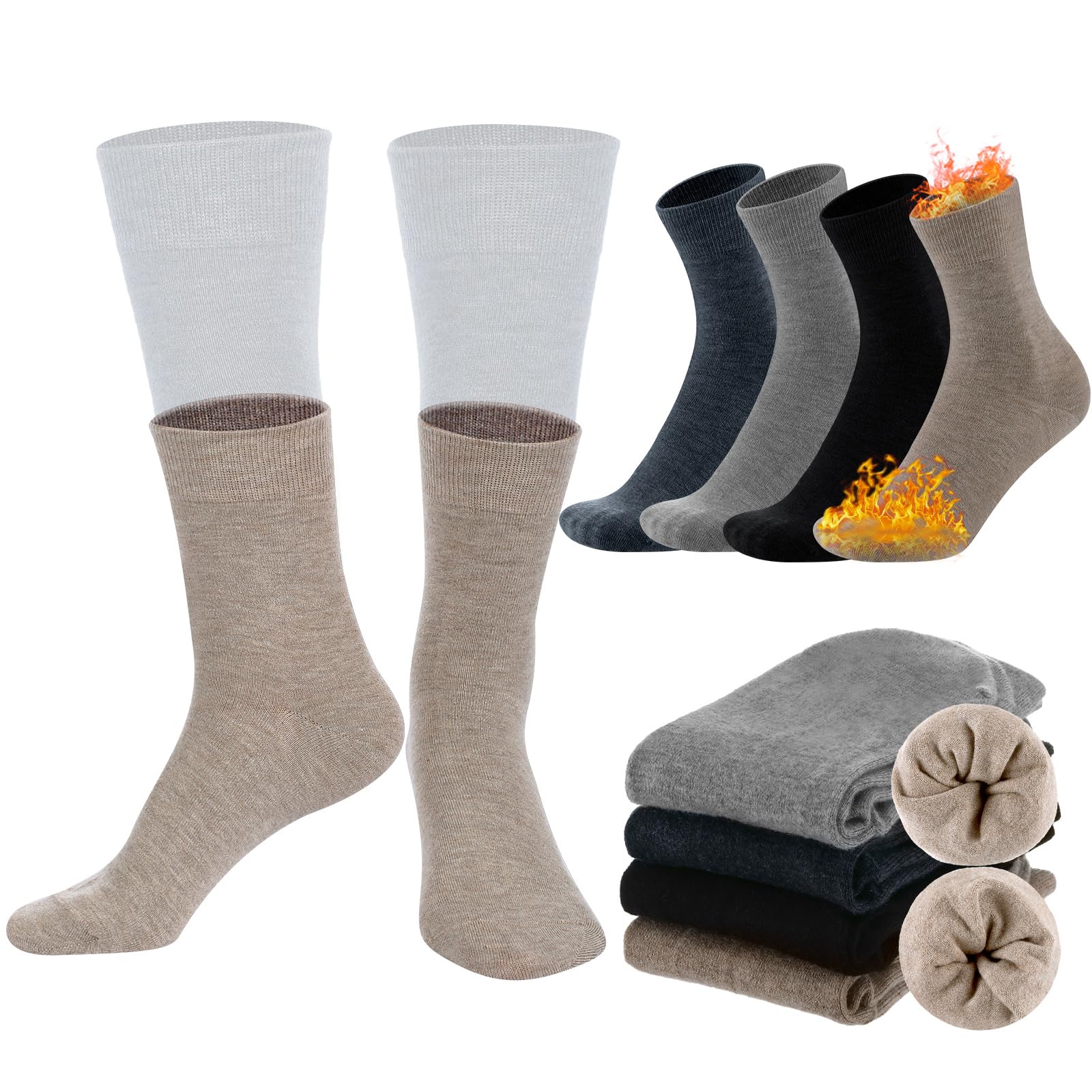 Twistover 4 Pairs Wool Sock Liners Lightweight Merino Wool Liner Anklets Warm Sock Liner for Men Women Hiking Skiing Winter, Black,white,gray, One Size
