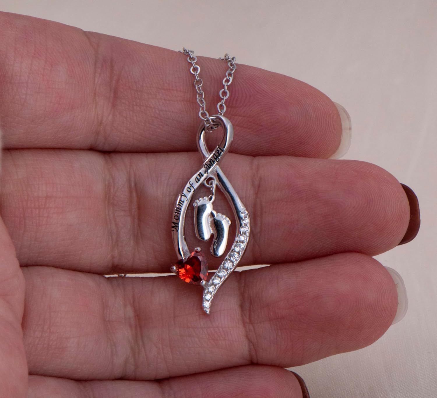 Mommy of an Angel Necklace Sterling Silver Created Birthstone Jewelry Sympathy Gift Stillborn Pendant Necklace for Women Mother Mom - Image 3