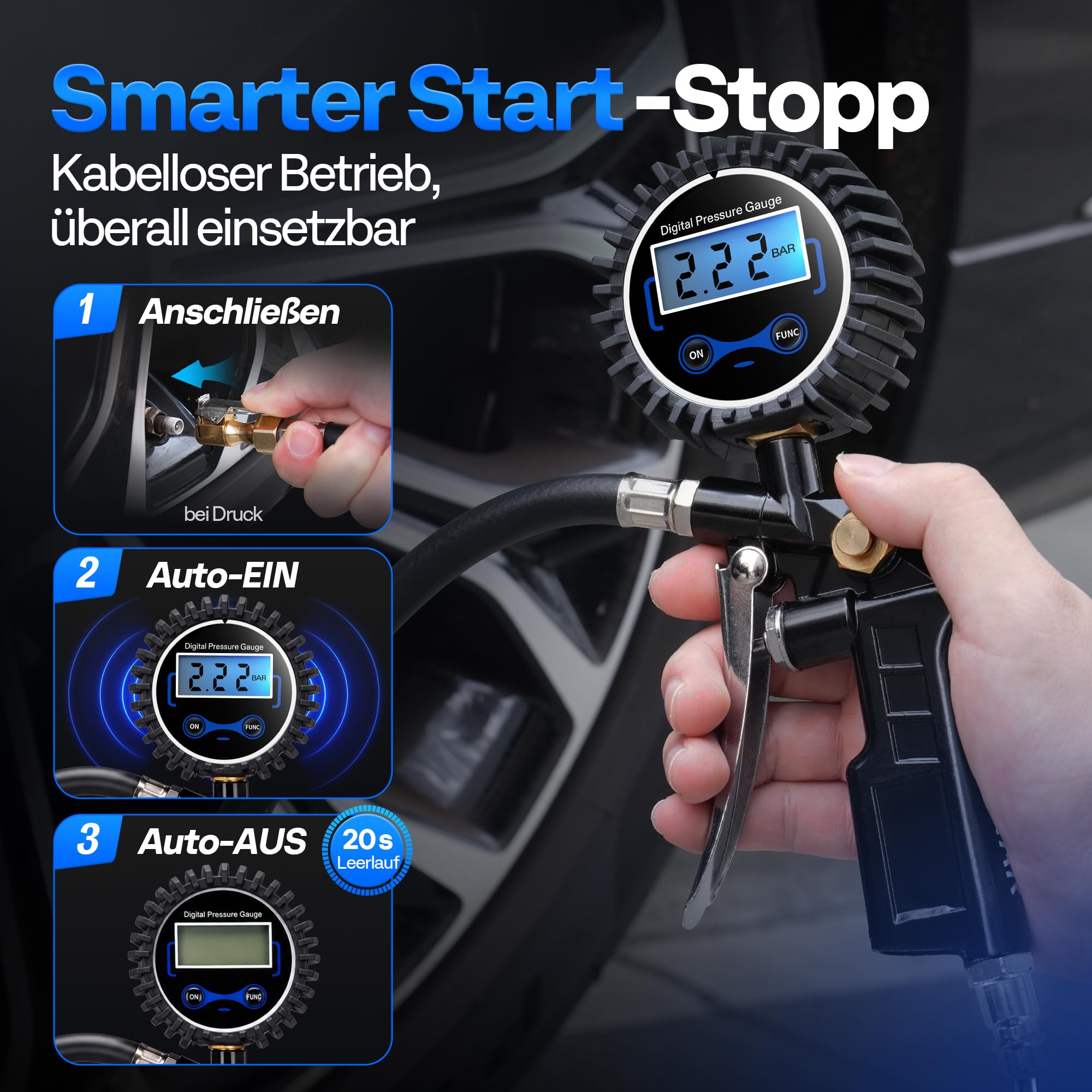 SPECSTAR Reifendruckprüfer für Luftkompressor, Reifenfüller