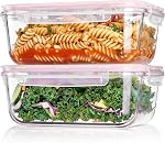 Vtopmart 2Pack 1860ml/63oz Large Glass Storage Containers with Lids, Meal Prep Food Container Set with Snap Airtight Lid for Baking, Microwave, Oven, Leak Proof, for Freezer, Dishwasher, Green