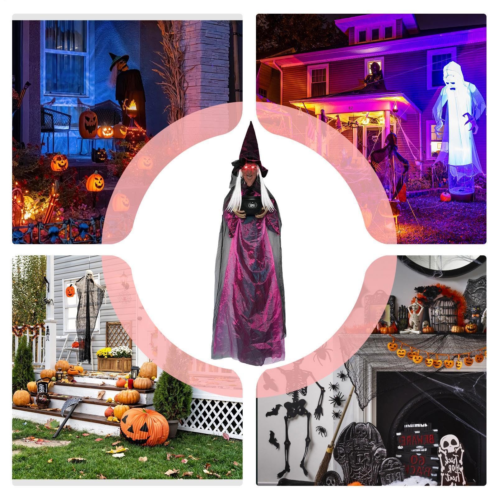 Dekoracja Wiedźmy Halloween Figurka Naturalnej Wielkości 180 Cm Do | Dekoracja Halloween Z Jarzącymi Oczami I Kotłem Do Nawiedzonych Domów, Imprez I Wnętrz