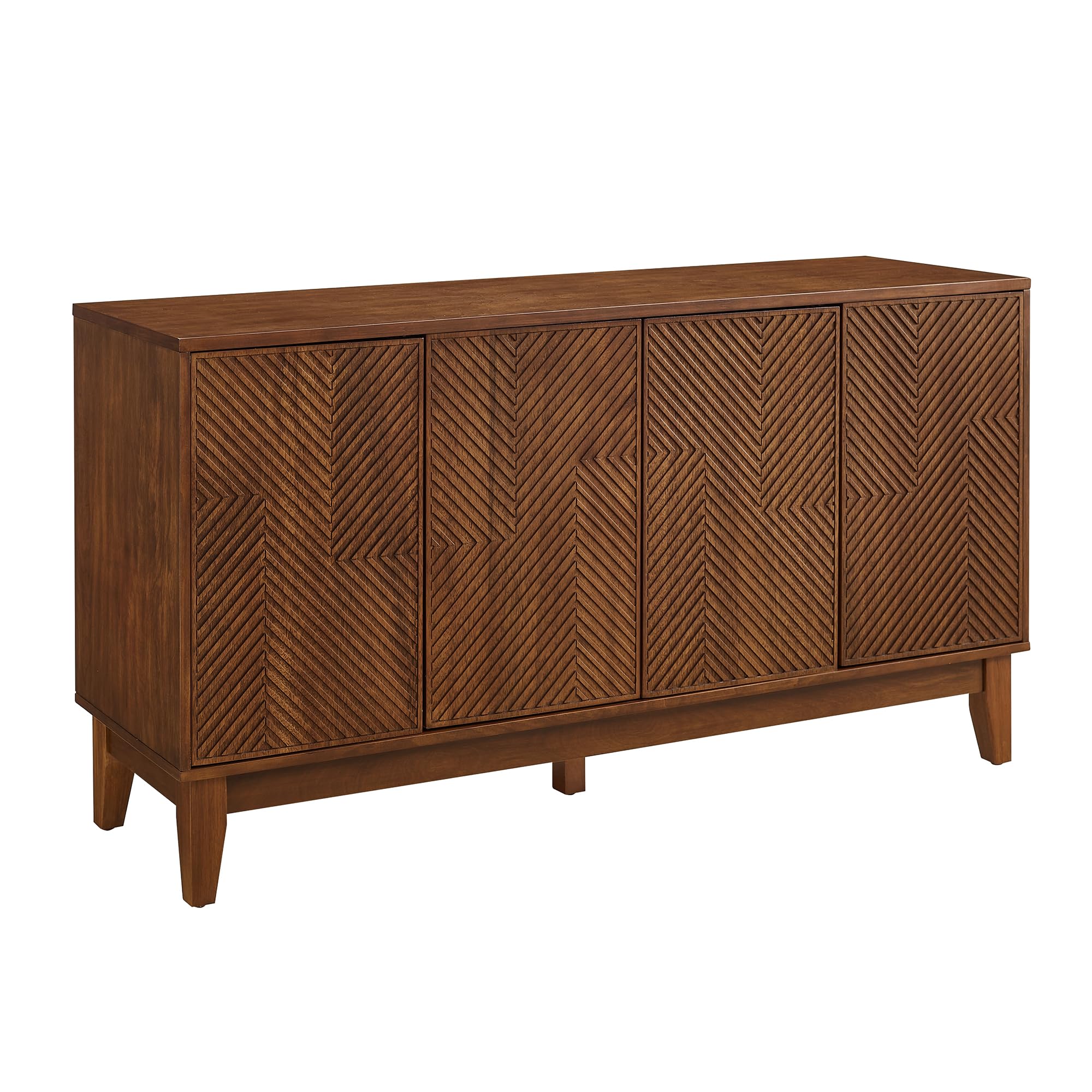 ZIXUANXIMU TV Stand for 55 Inch TV with Big Storage, 4 Door Cabinet with Cool Carved Wood Pattern, Adjustable Shelves, Strong Solid Wood Legs, Mid