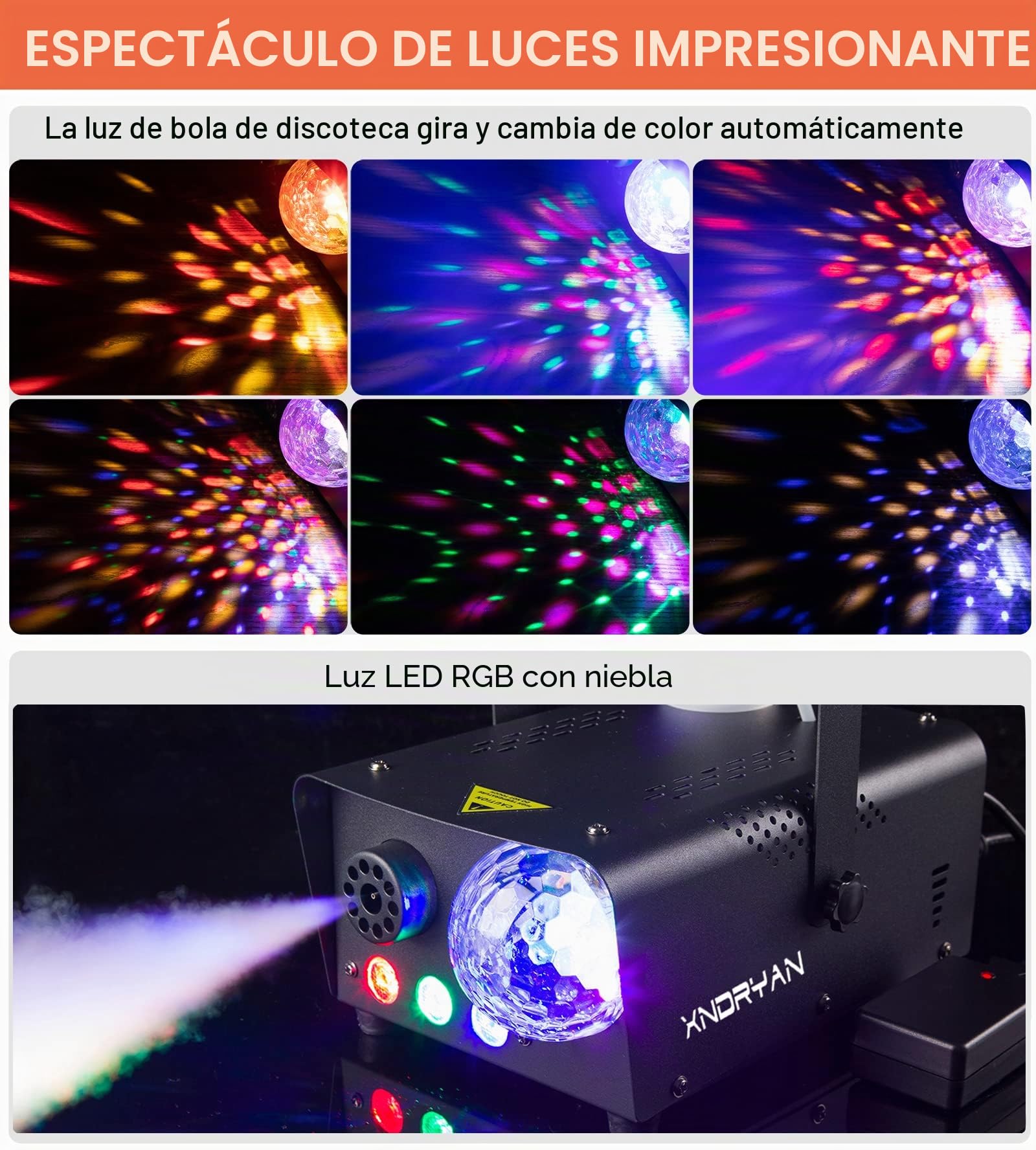 Máquina de Niebla, Máquina de Humo Profesional de 600W para Fiestas con Luz de Bola de Disco – Máquina de Humo de Etapa RGB LED 2500CFM de Gran Efecto para Fiestas, Bodas, Navidad, Discotecas DJ