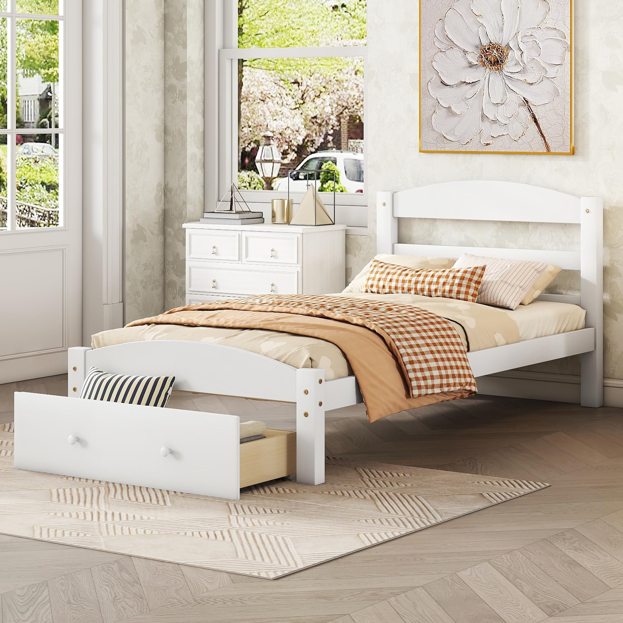 Platform Bed Frames Twin Size, Twin Bed Frame with Headboard and