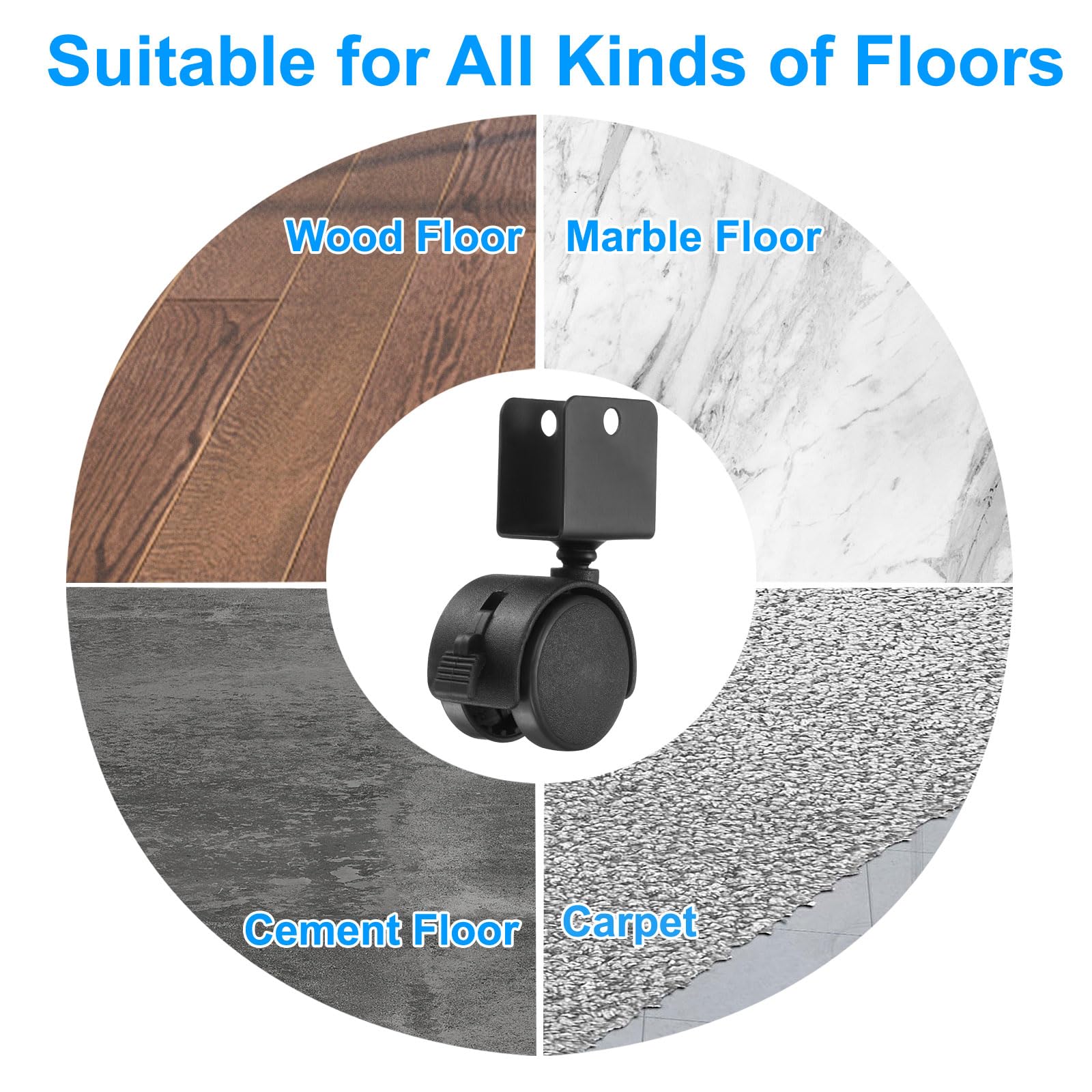PATIKIL Rueda Giratoria De 1.5" Con Soporte En U De 0.79", Juego De 4 Ruedas Giratorias De Nylon 360° Sin Ruido Con Frenos Para Patas De Muebles Negro