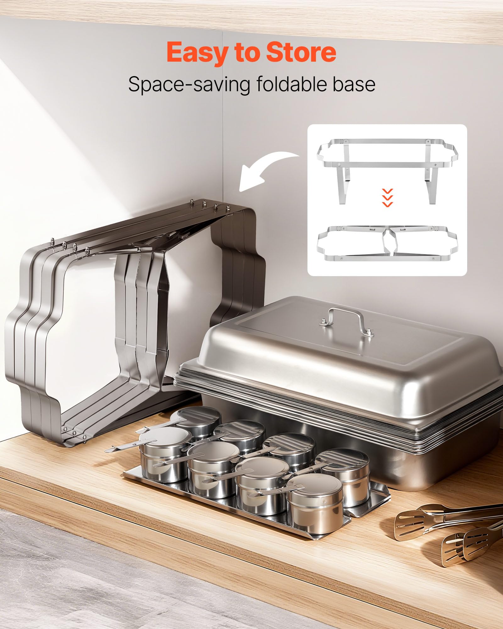 VEVOR Set di Scaldavivande Rettangolari da 8,5 L 4 Pezzi Contenitori Riscaldanti per Buffet con Manico e 2 Pinze per Alimenti e Coperchio e Porta Combustibile, Adatti per Banchetti, Feste, Matrimoni
