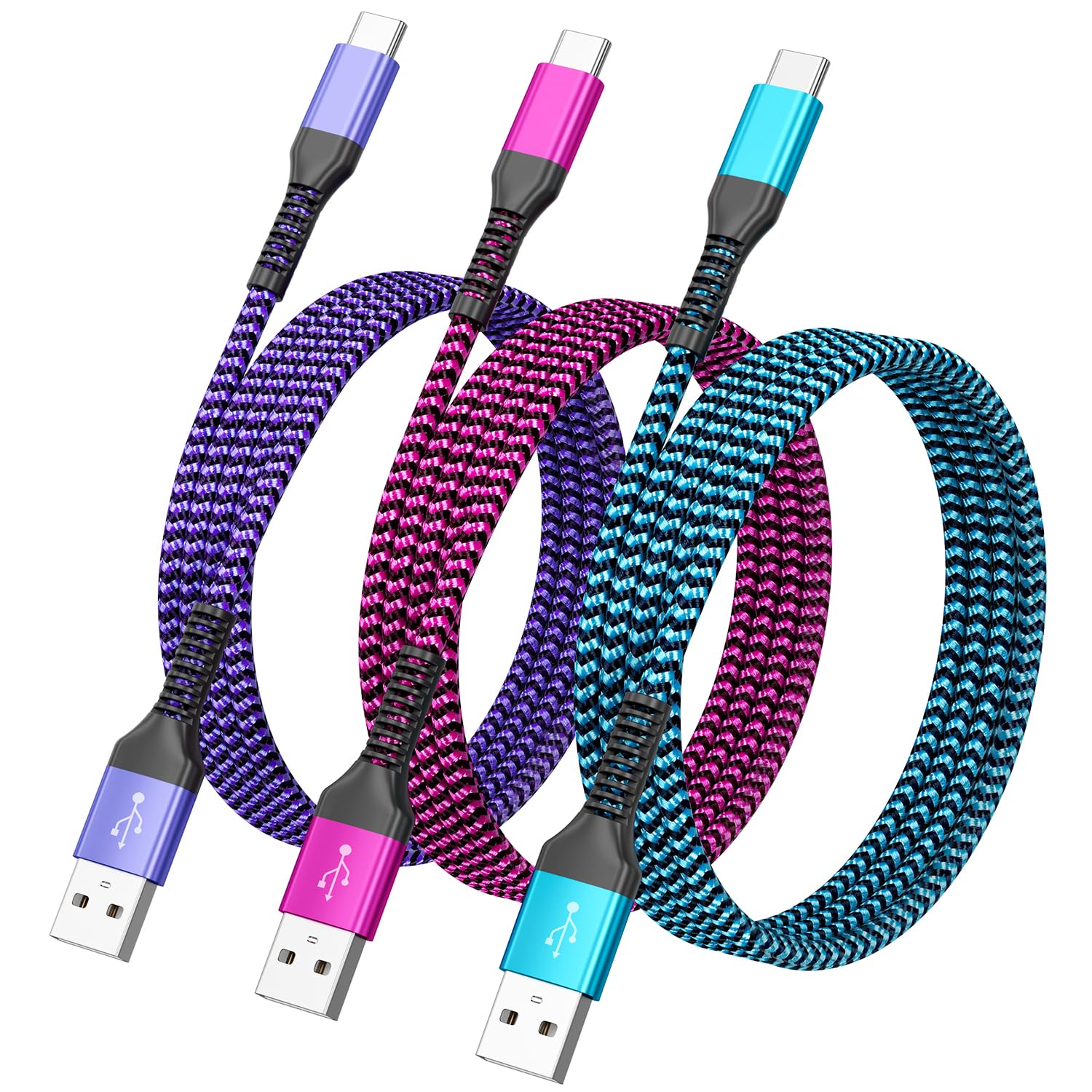 A110 3-Pack 3Ft 3A Braided USB Type C Fast Charging Cables