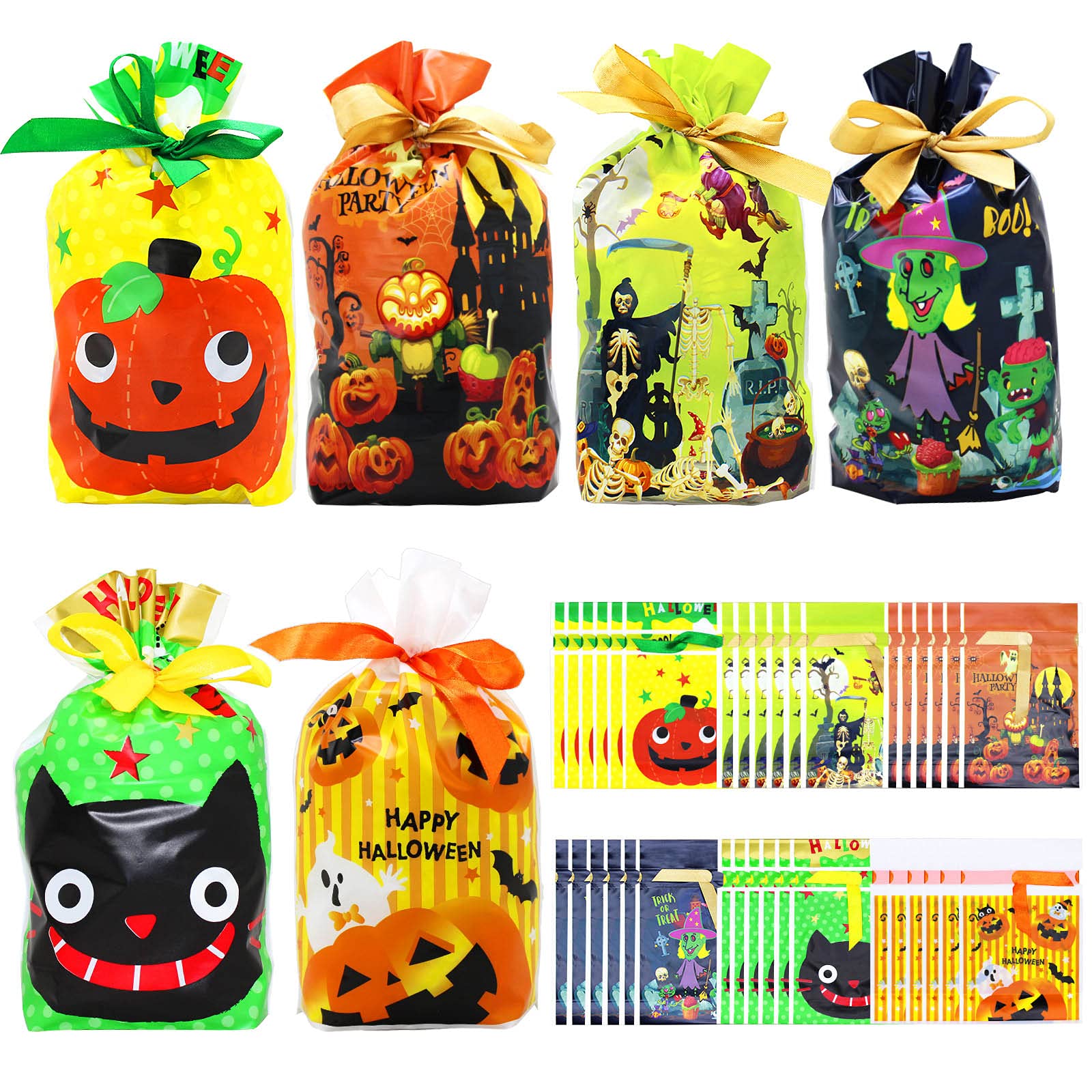 ZMCINER 50 Pcs Halloween Drawstring Candy Bags Halloween Treat Bags for Halloween Party Favors