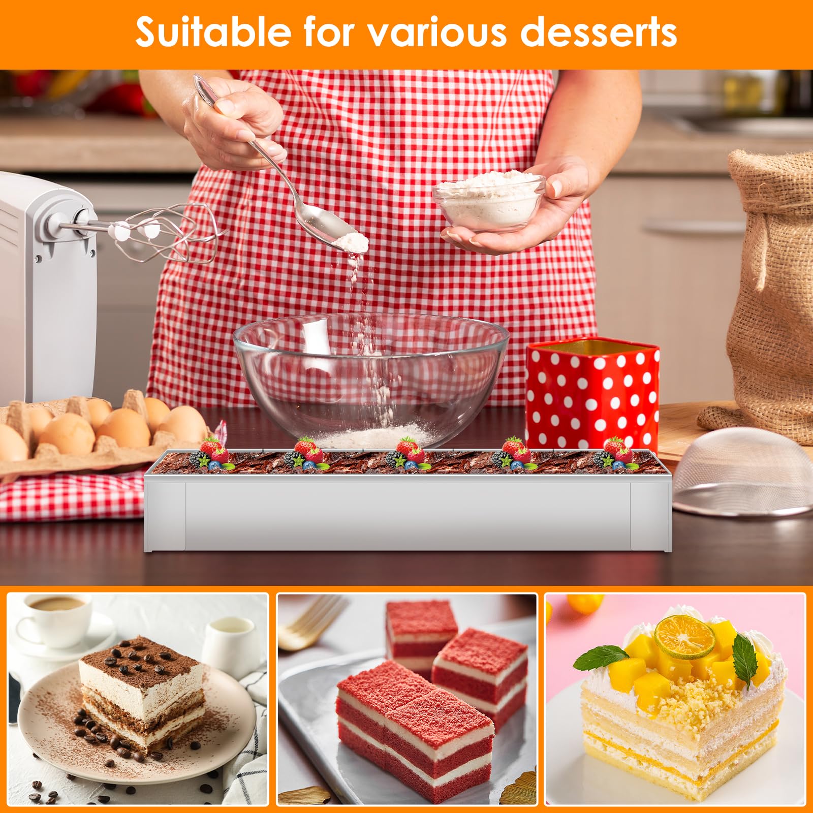 Moule à gâteau rectangulaire en acier inoxydable Tiramisu, non toxique, sans BPA, réutilisable, pour gâteaux, brownies, gâteaux au fromage, lasagnes, gâteaux, pain (40 x 10 x 6 cm)
