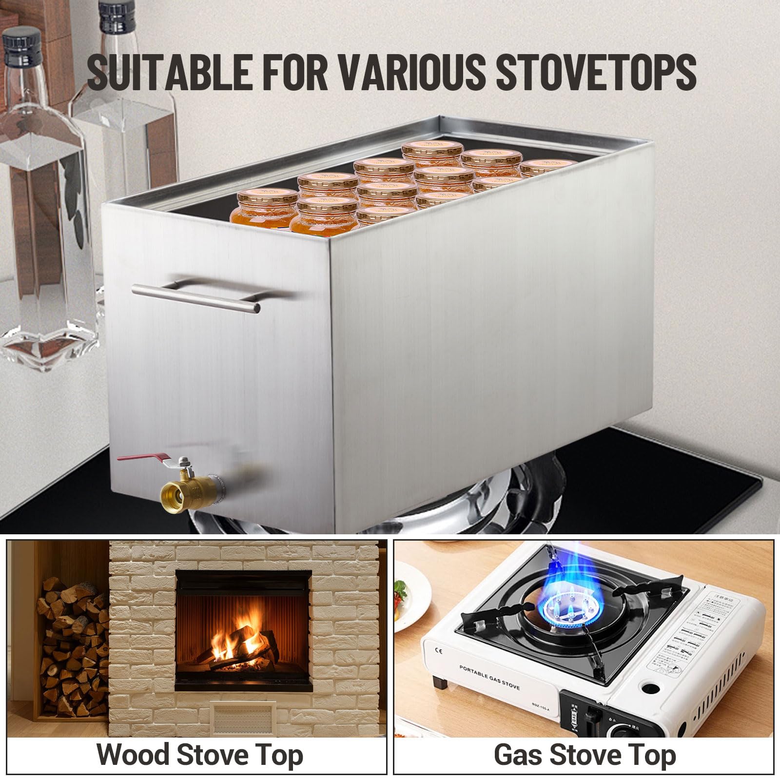 GarveeHome Einkochautomat 15L 304 Edelstahl Flachem Boden & 2 Stapelbaren Einlegerosten, Multifunktional Als Einmachtopf, Dampfgarer Vorratsbehälter Für Einmachgläser Lebensmittelaufbewahrung